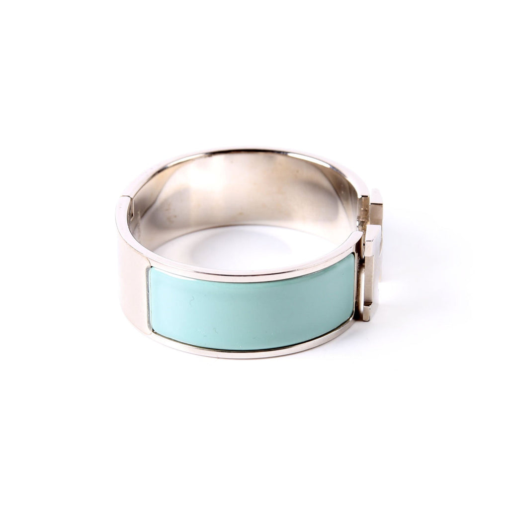 Hermes Clic Clac Wide GM Bracelet Silver/Seafoam