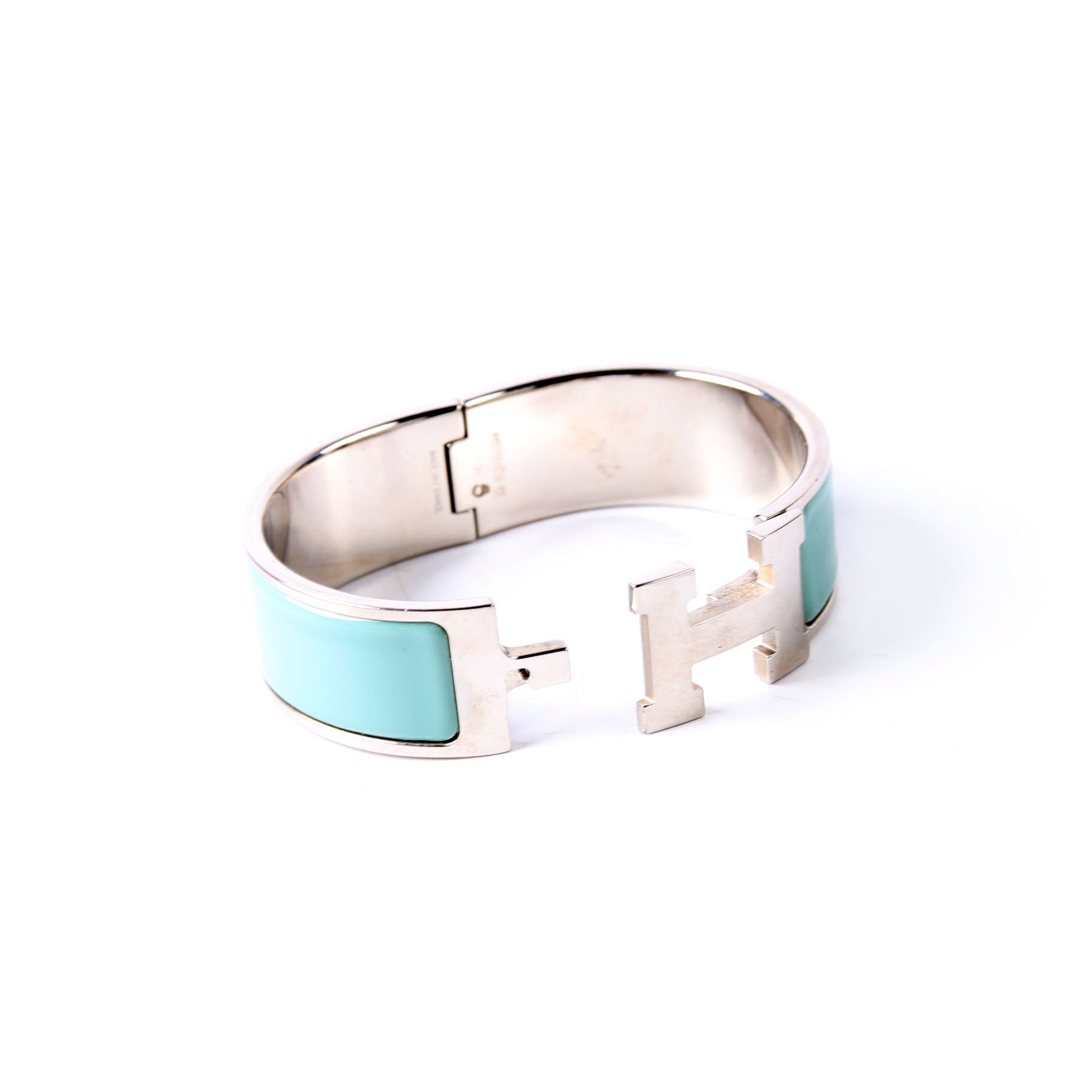 Hermes Clic Clac Wide GM Bracelet Silver/Seafoam