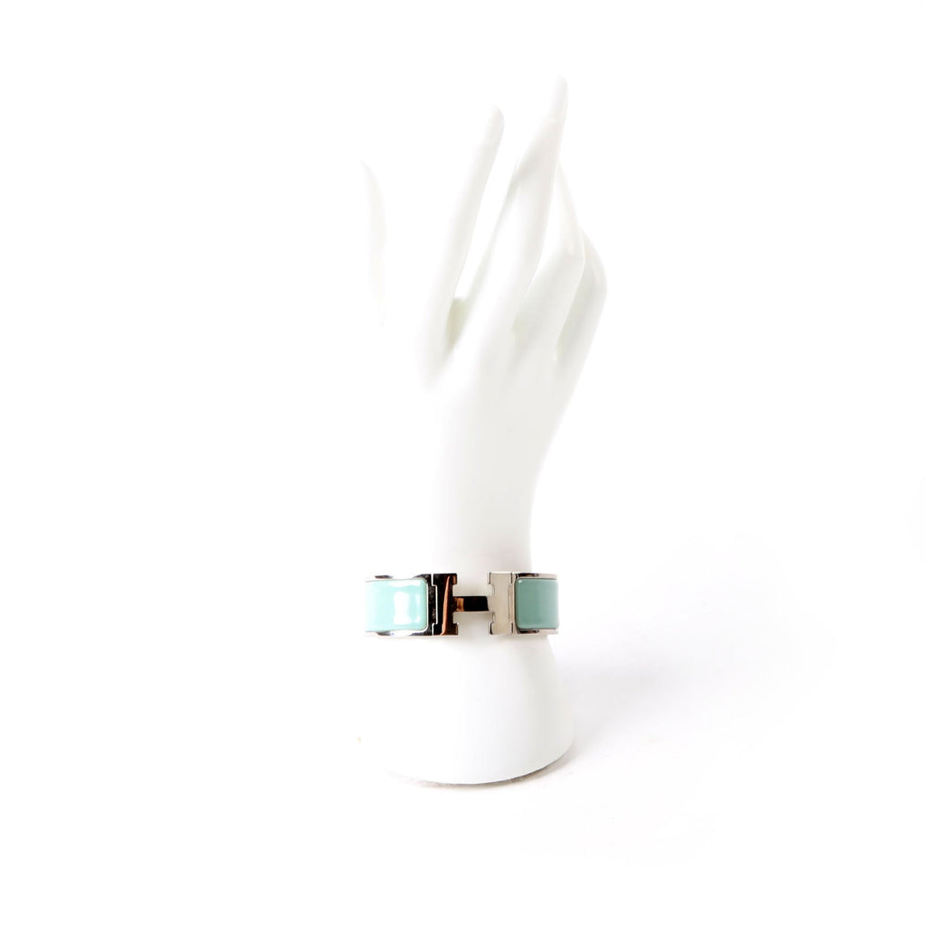 Hermes Clic Clac Wide GM Bracelet Silver/Seafoam