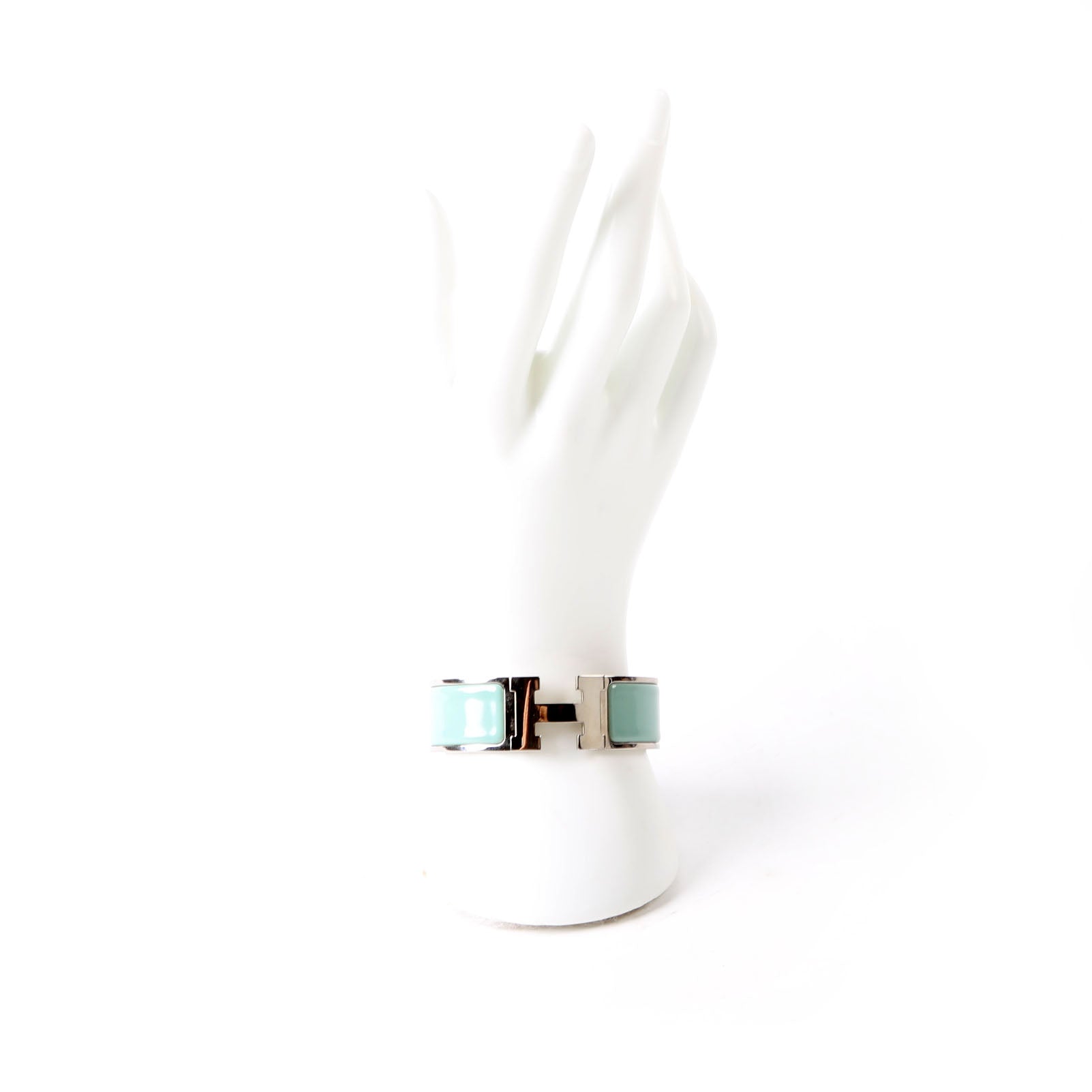 Hermes Clic Clac Wide GM Bracelet Silver/Seafoam
