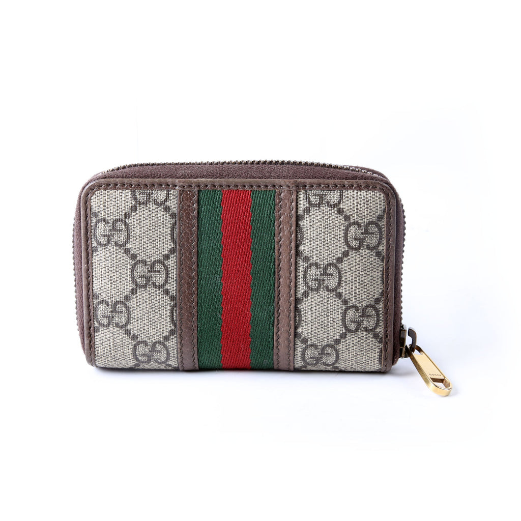 Gucci 597613 GG Supreme Zip Around Card Case Brown