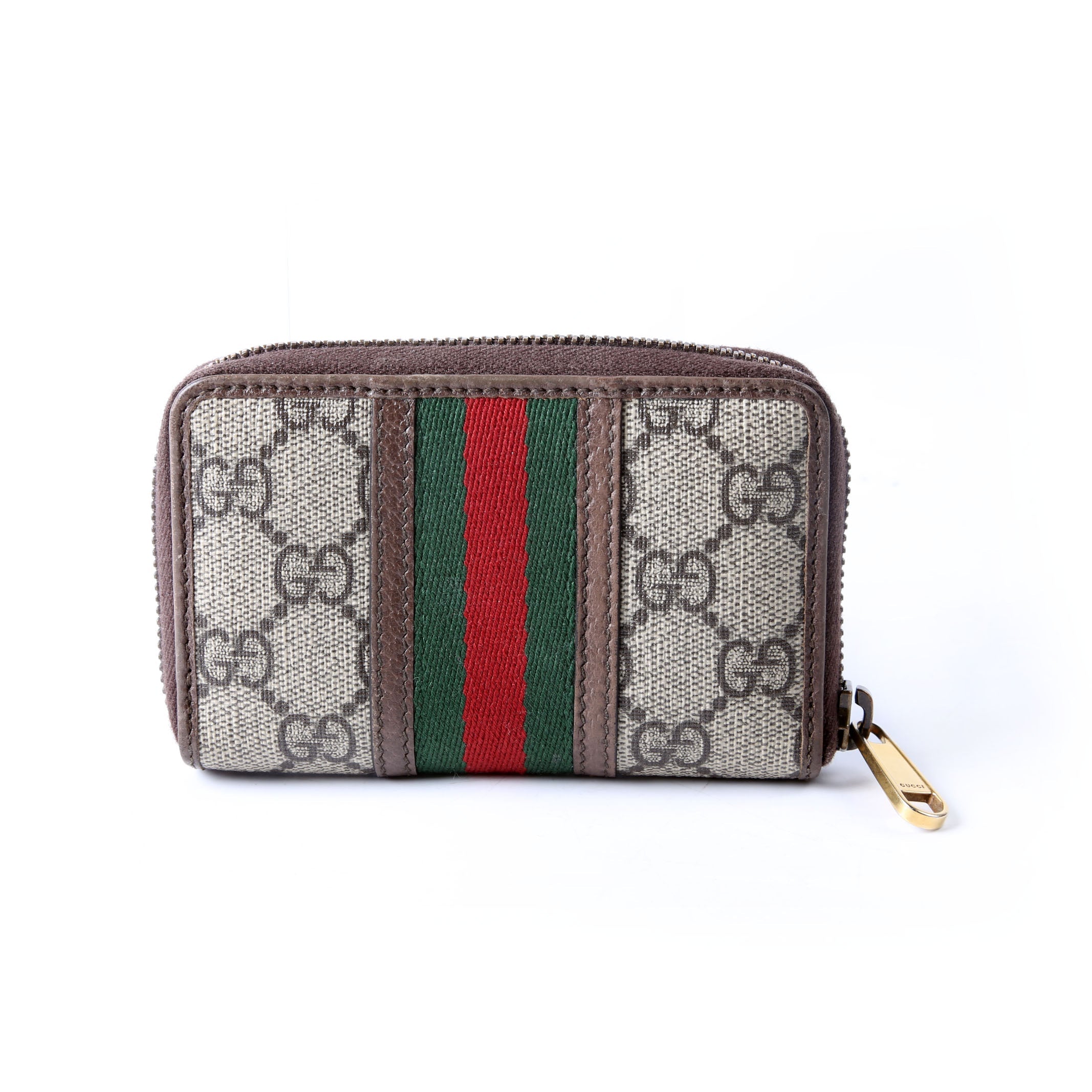 Gucci 597613 GG Supreme Zip Around Card Case Brown