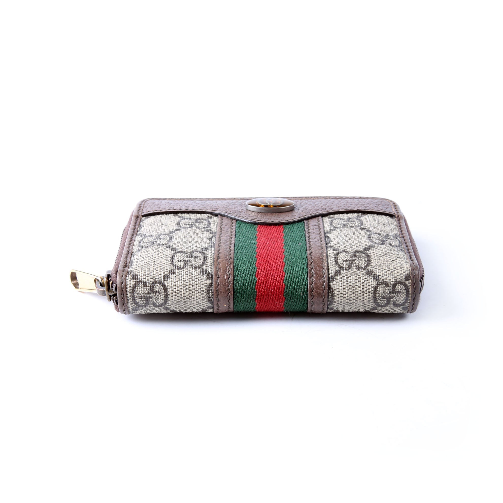 Gucci 597613 GG Supreme Zip Around Card Case Brown