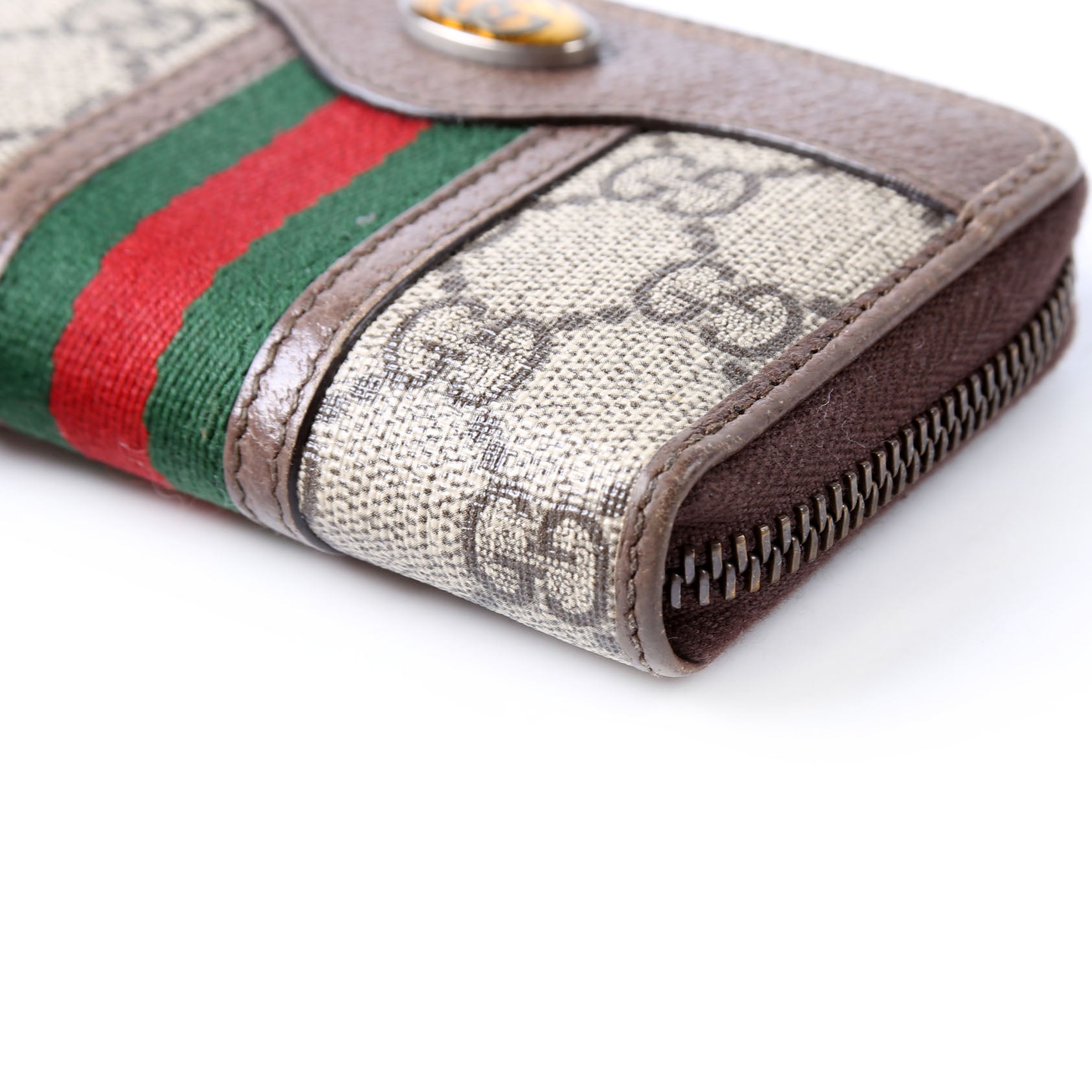 Gucci 597613 GG Supreme Zip Around Card Case Brown