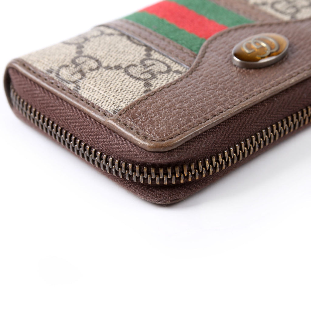 Gucci 597613 GG Supreme Zip Around Card Case Brown