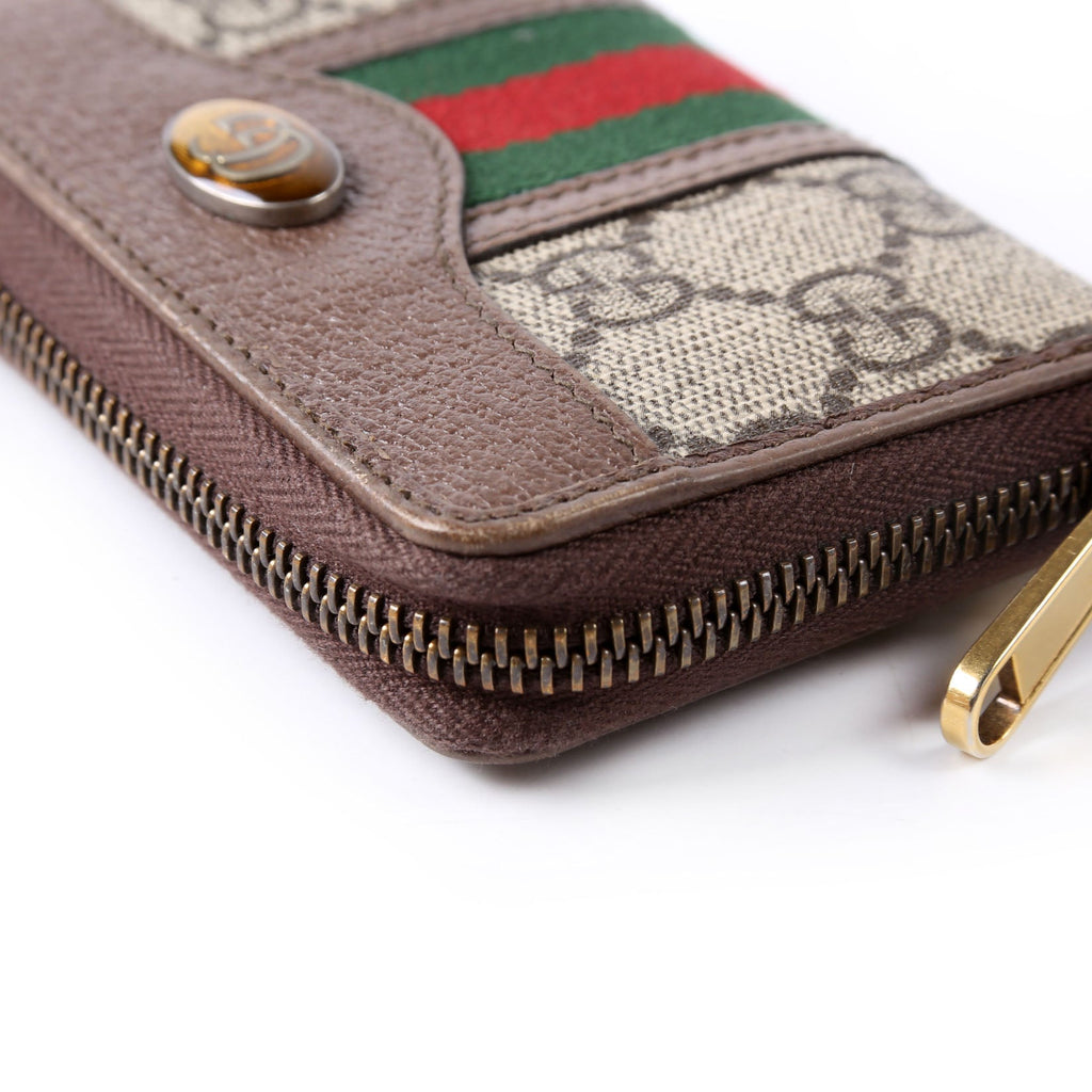 Gucci 597613 GG Supreme Zip Around Card Case Brown