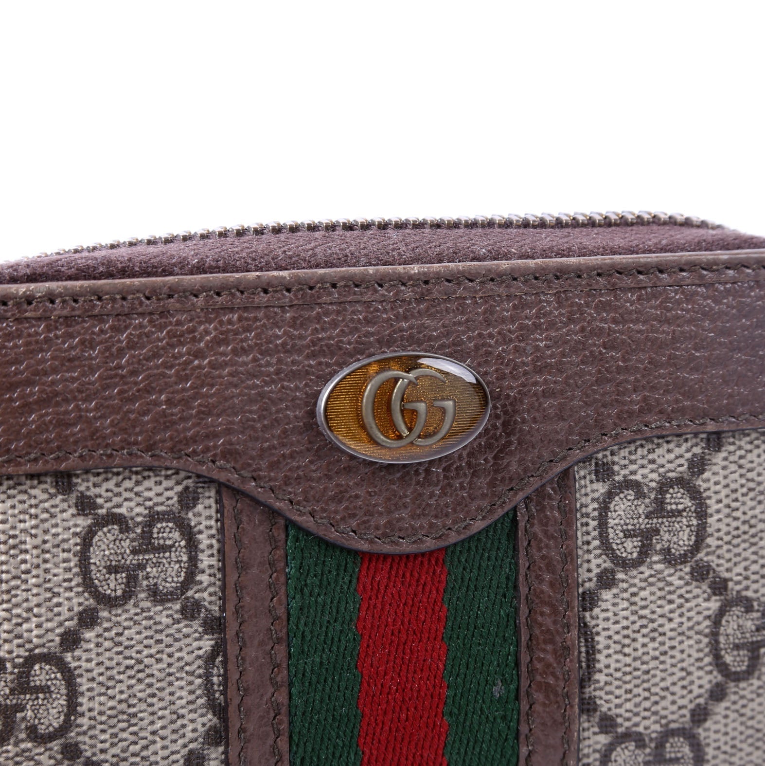 Gucci 597613 GG Supreme Zip Around Card Case Brown
