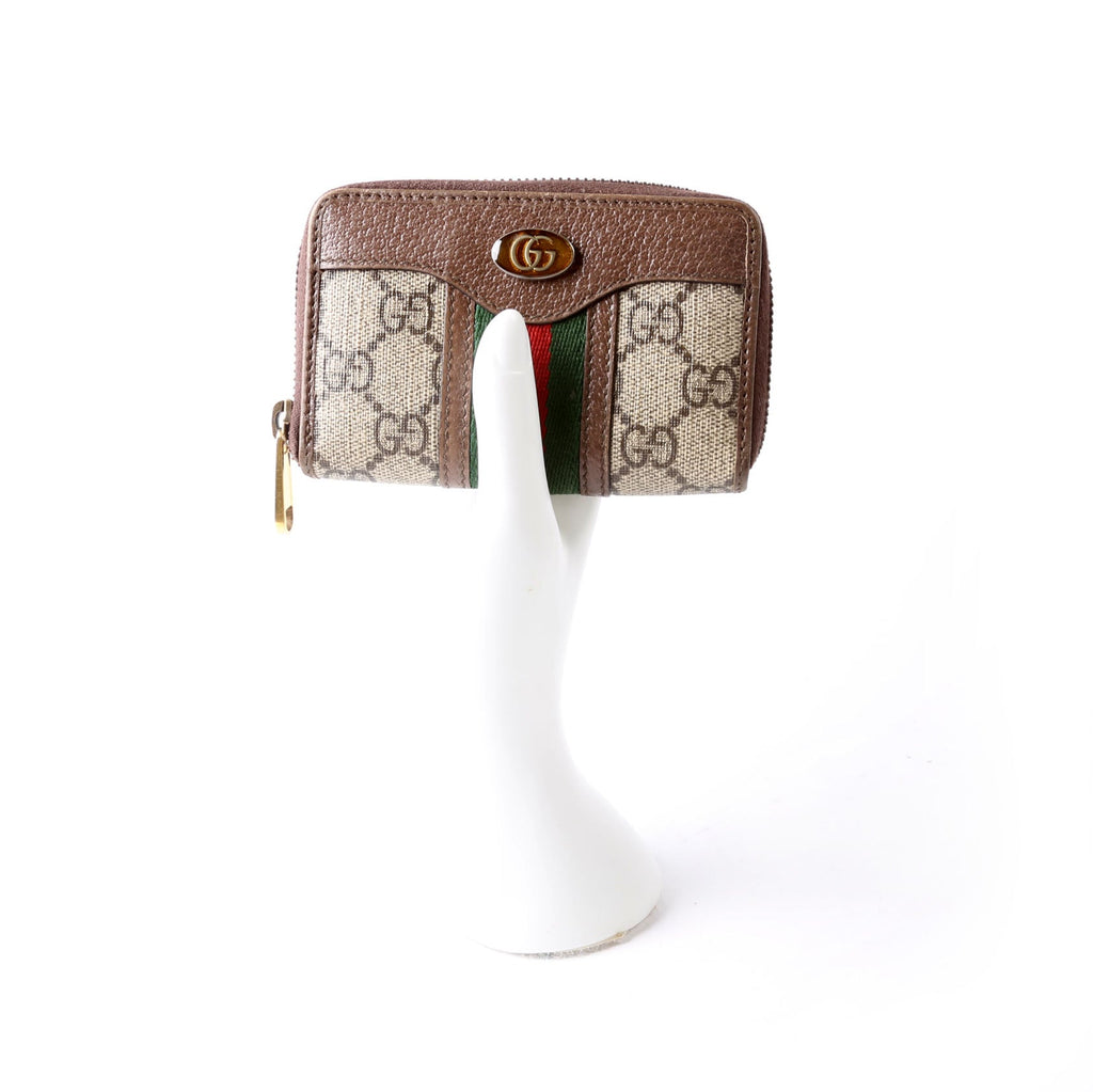 Gucci 597613 GG Supreme Zip Around Card Case Brown