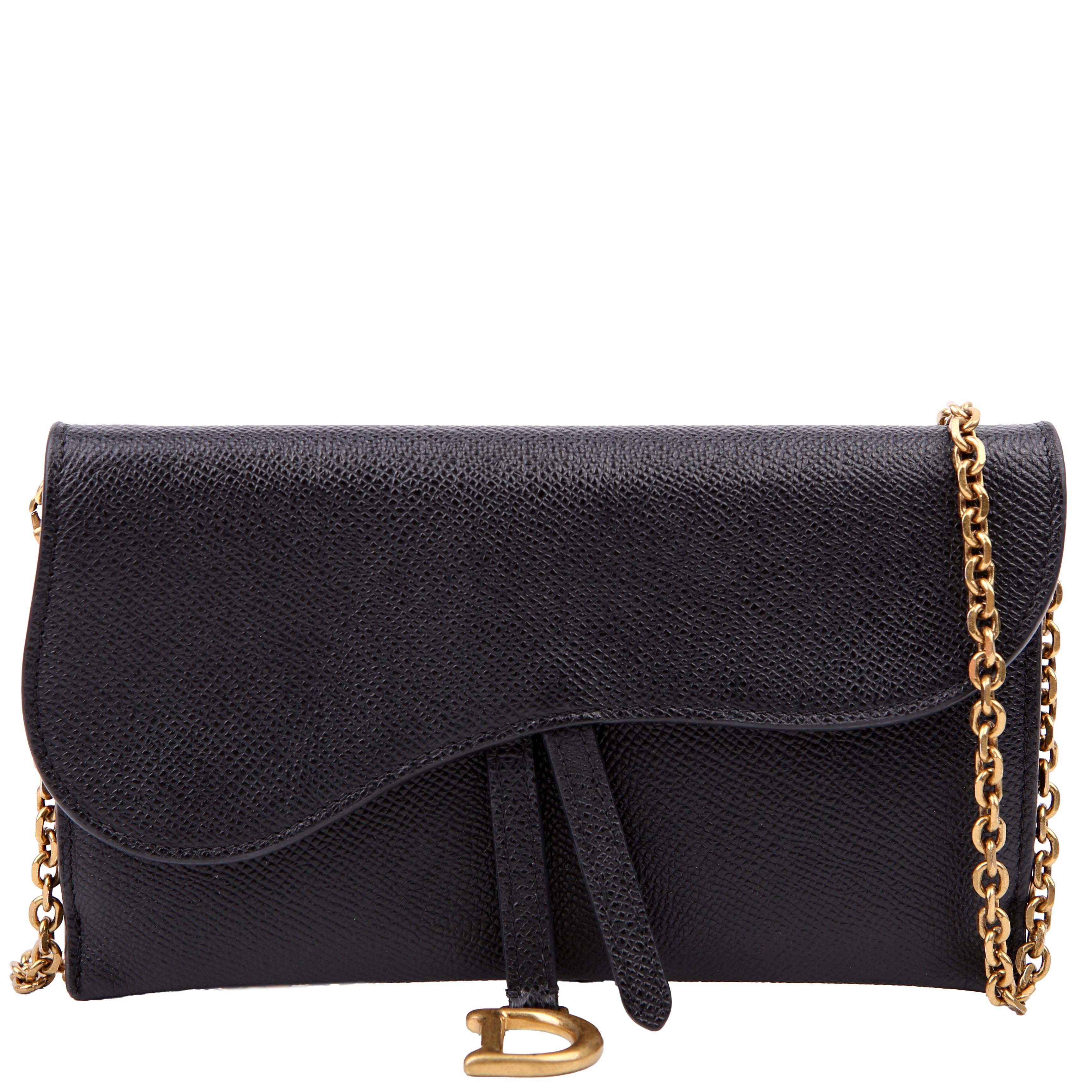 Dior Saddle Pouch With Chain Small Calfskin Black