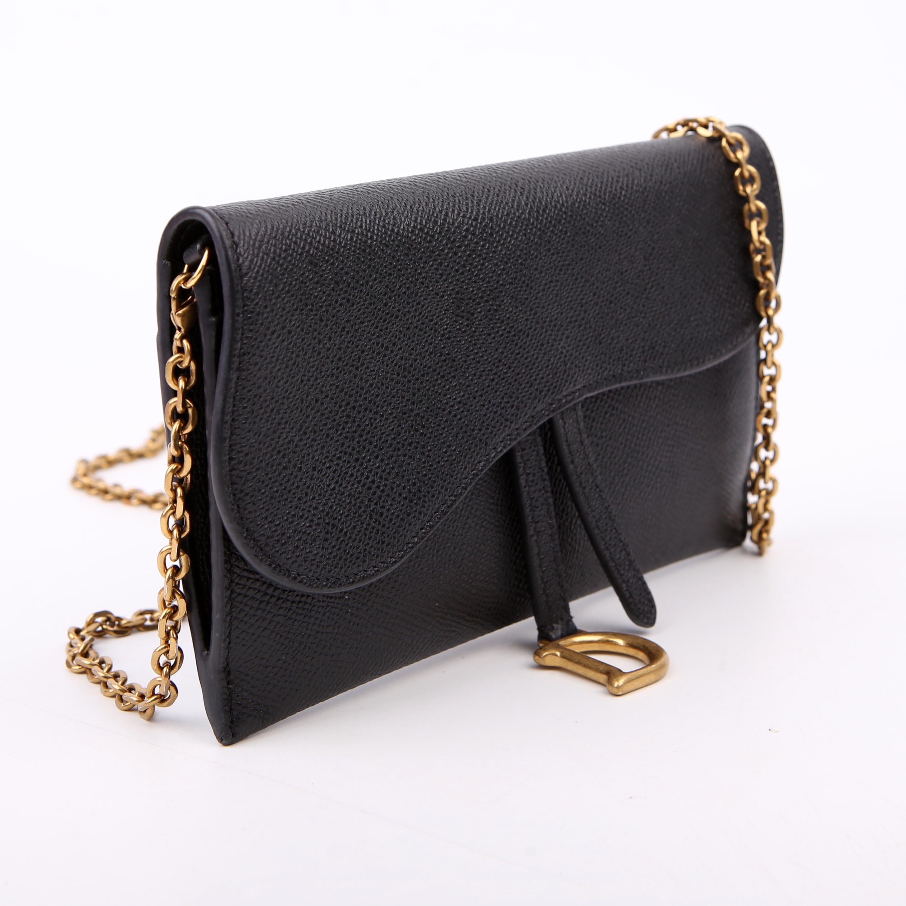 Dior Saddle Pouch With Chain Small Calfskin Black