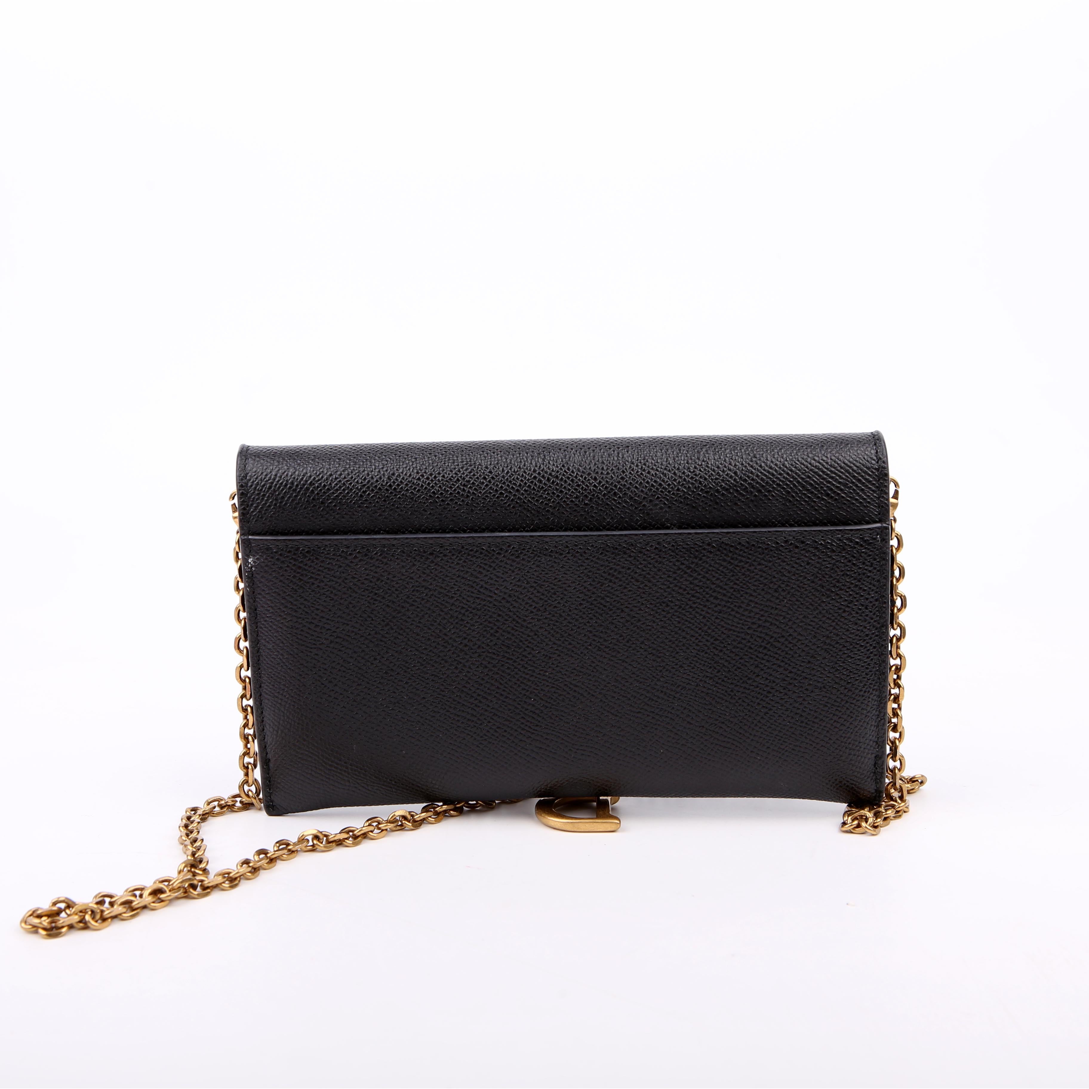 Dior Saddle Pouch With Chain Small Calfskin Black