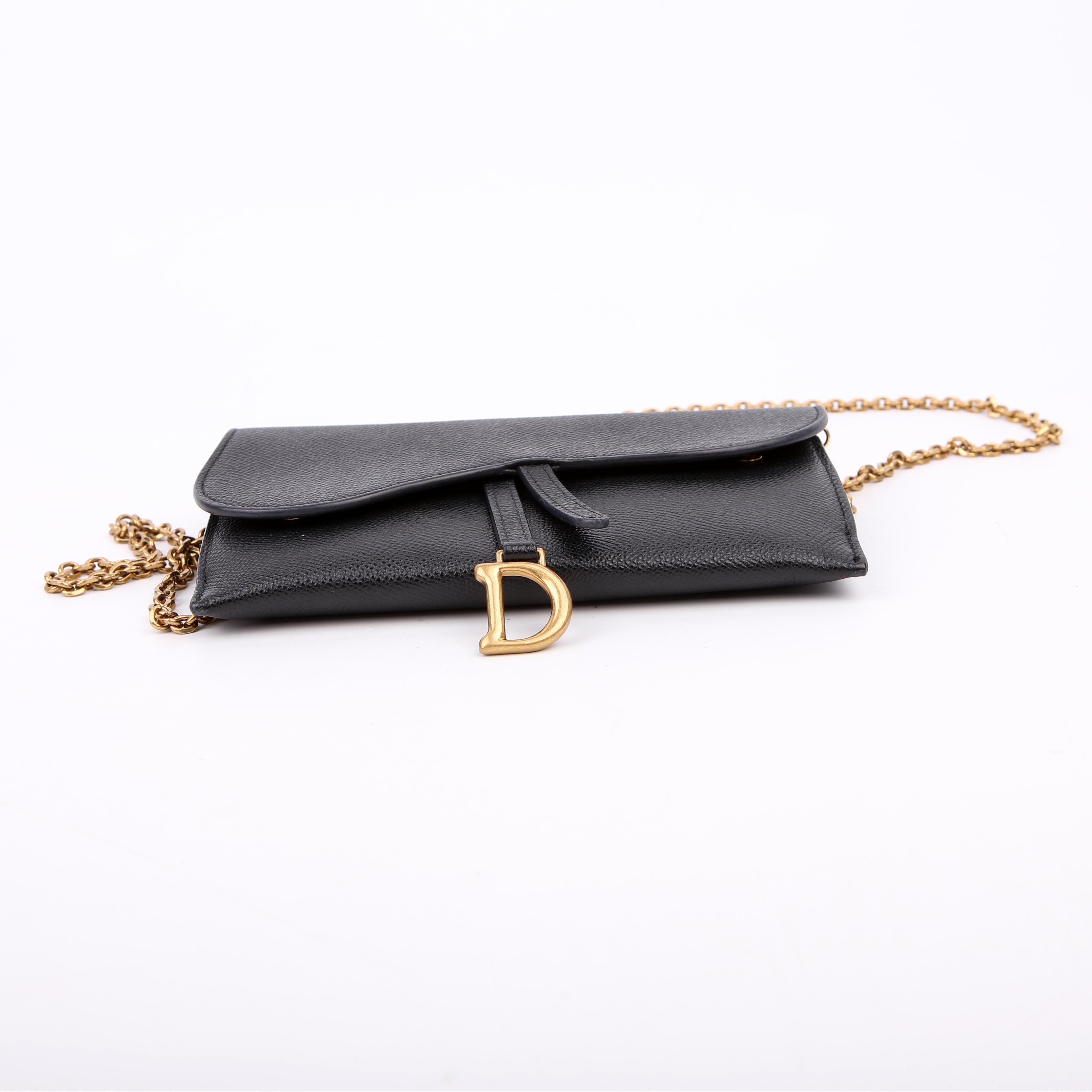Dior Saddle Pouch With Chain Small Calfskin Black