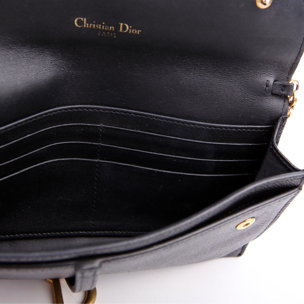 Dior Saddle Pouch With Chain Small Calfskin Black