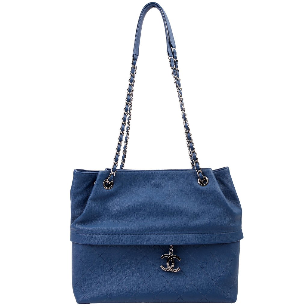 Zip and Carry Shopping Tote Medium Calfskin Blue