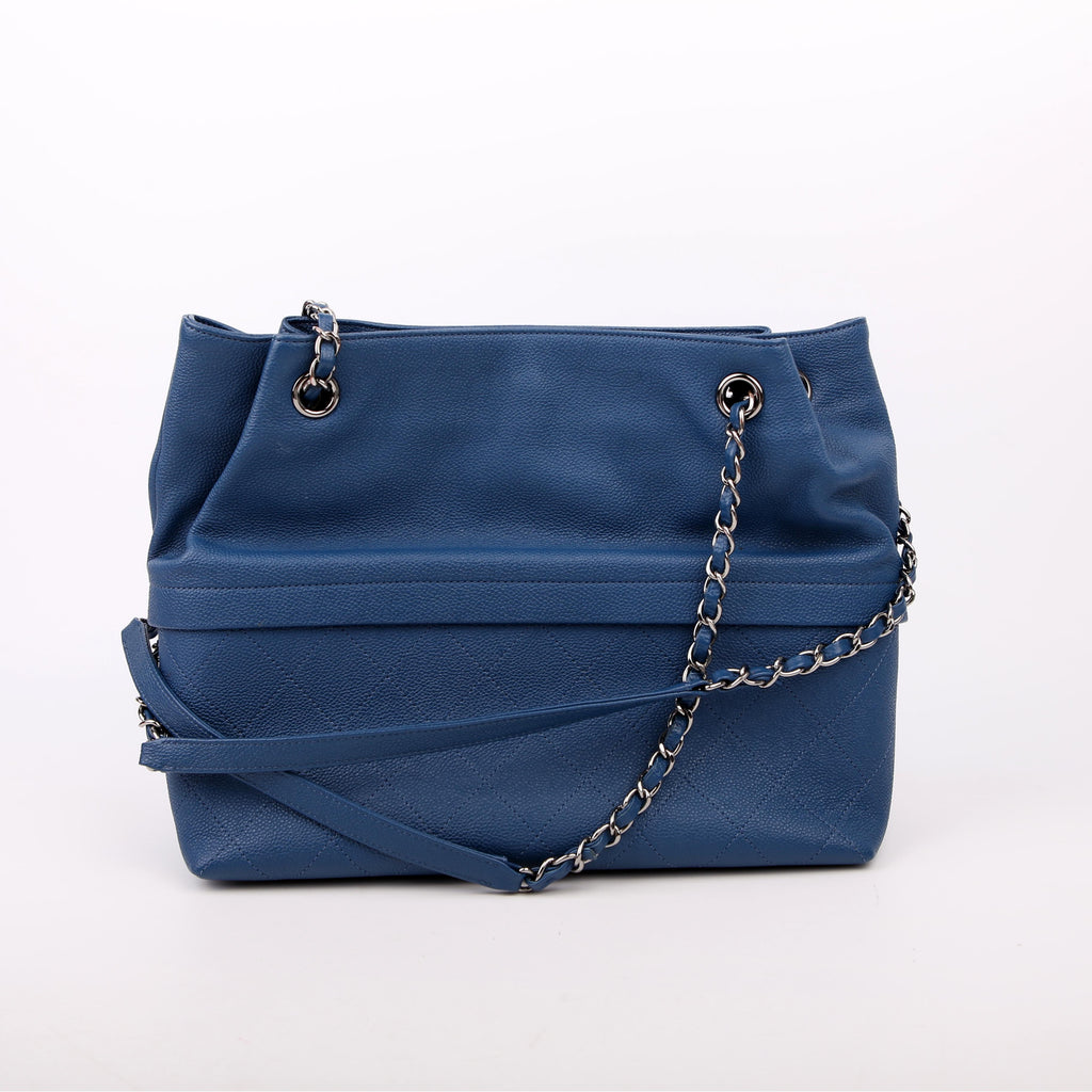 Zip and Carry Shopping Tote Medium Calfskin Blue