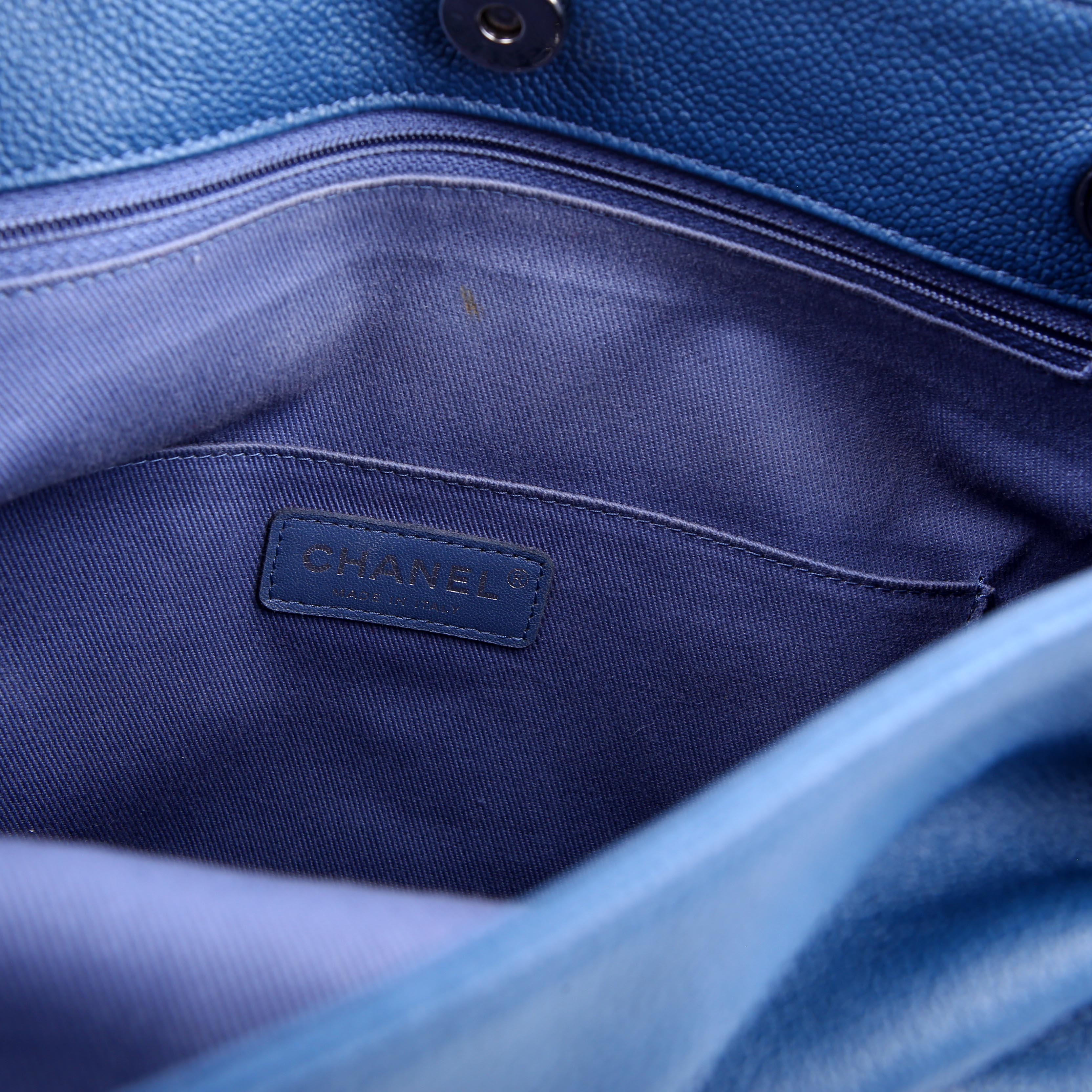 Zip and Carry Shopping Tote Medium Calfskin Blue