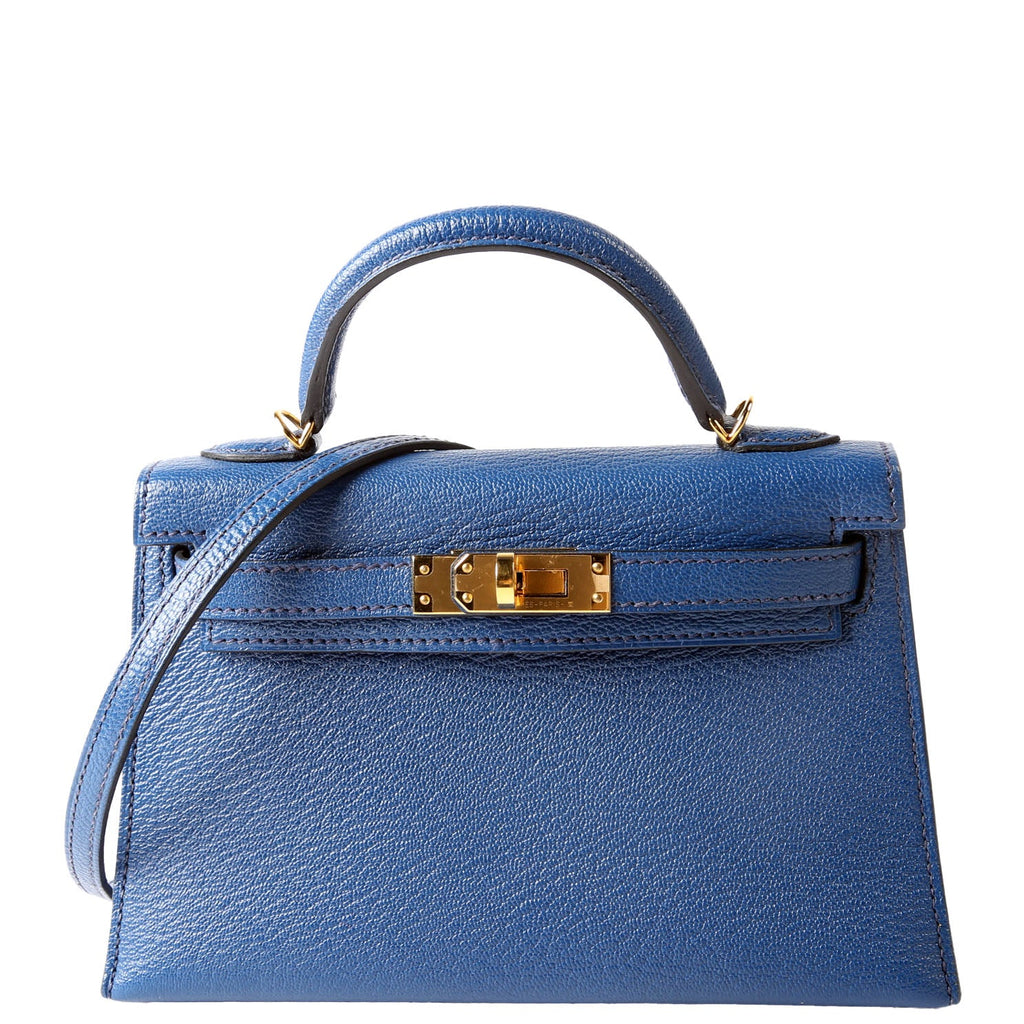 Hermes Kelly Mini Sellier Chevre Mysore 2020 Bleu Royal/Gold
