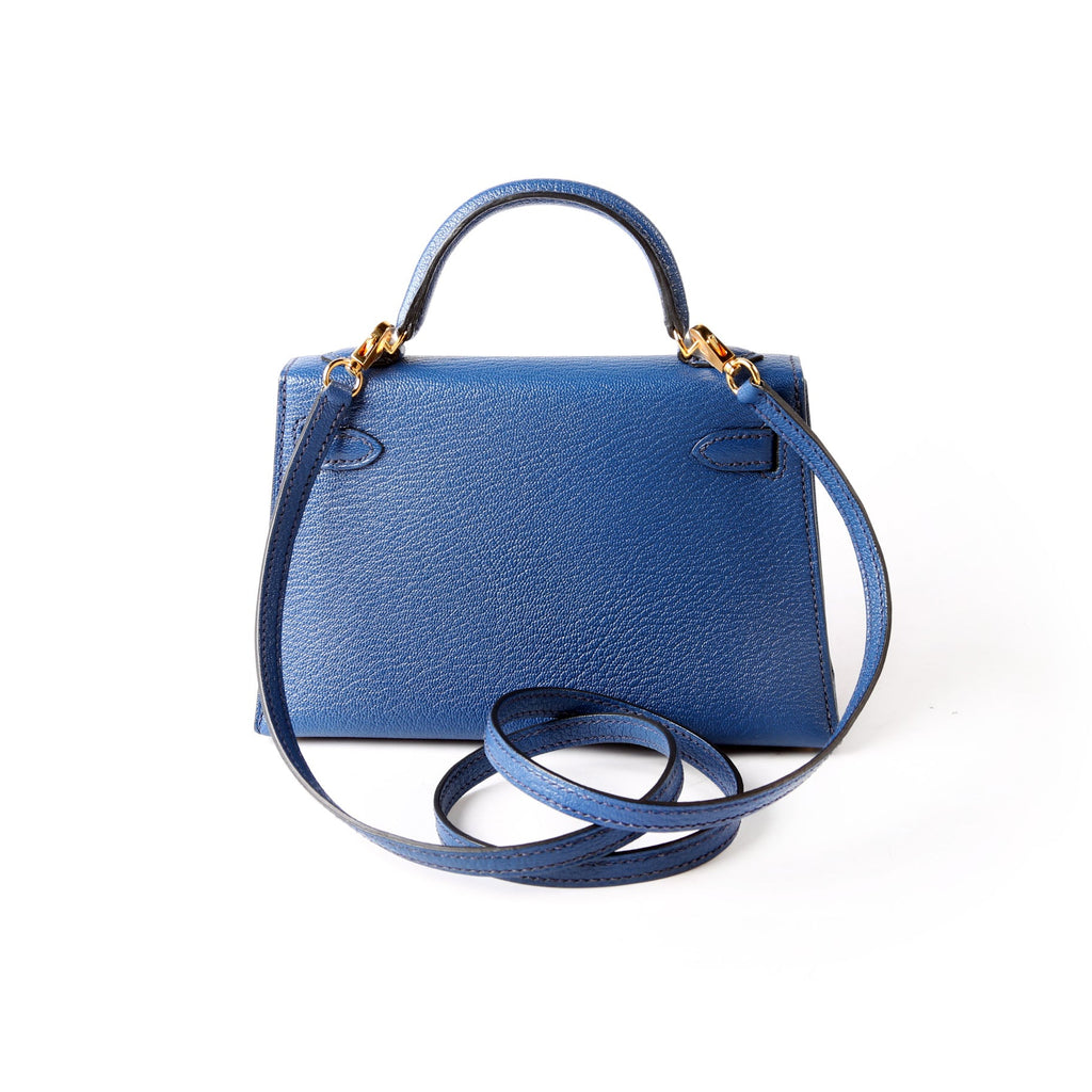 Hermes Kelly Mini Sellier Chevre Mysore 2020 Bleu Royal/Gold