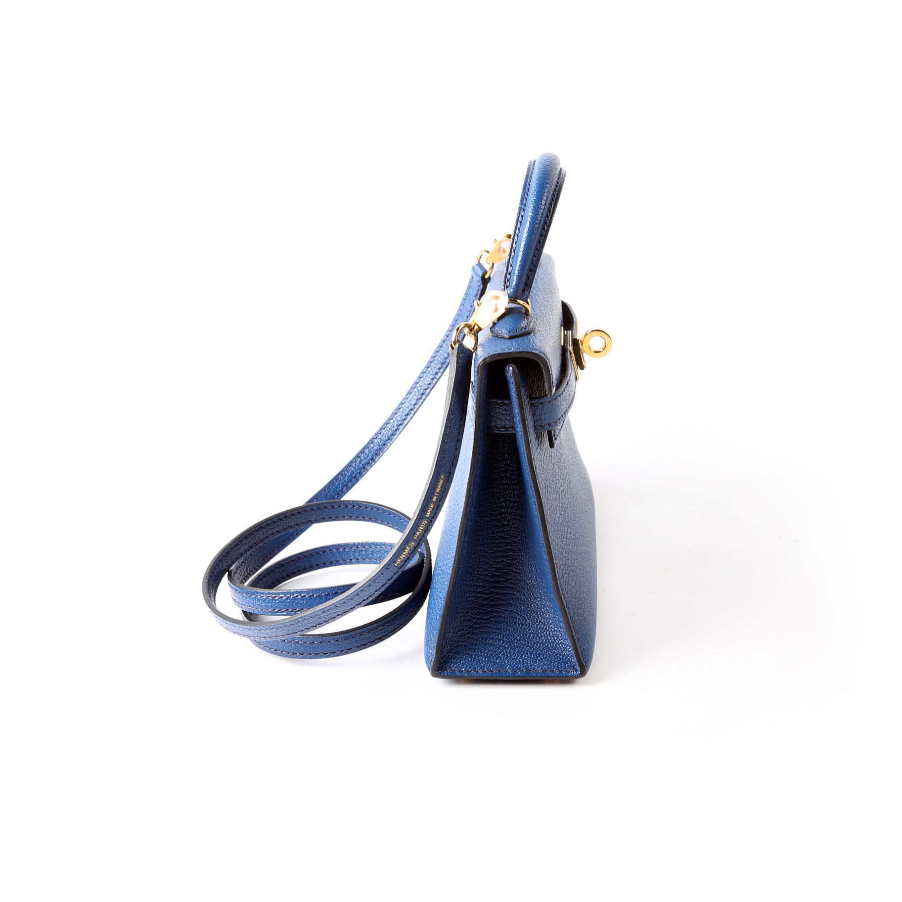 Hermes Kelly Mini Sellier Chevre Mysore 2020 Bleu Royal/Gold