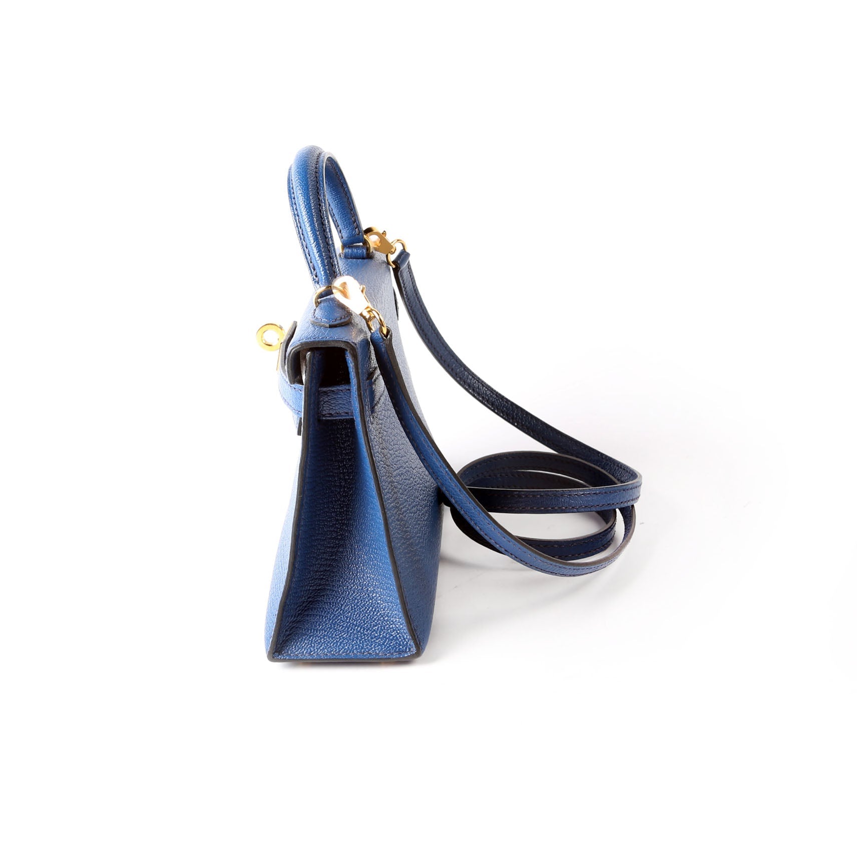 Hermes Kelly Mini Sellier Chevre Mysore 2020 Bleu Royal/Gold