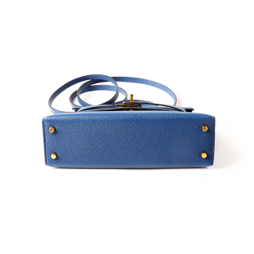 Hermes Kelly Mini Sellier Chevre Mysore 2020 Bleu Royal/Gold