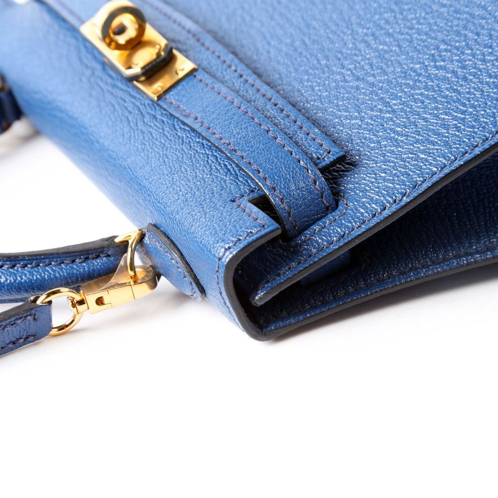 Hermes Kelly Mini Sellier Chevre Mysore 2020 Bleu Royal/Gold