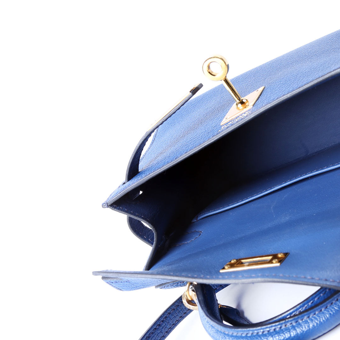 Hermes Kelly Mini Sellier Chevre Mysore 2020 Bleu Royal/Gold