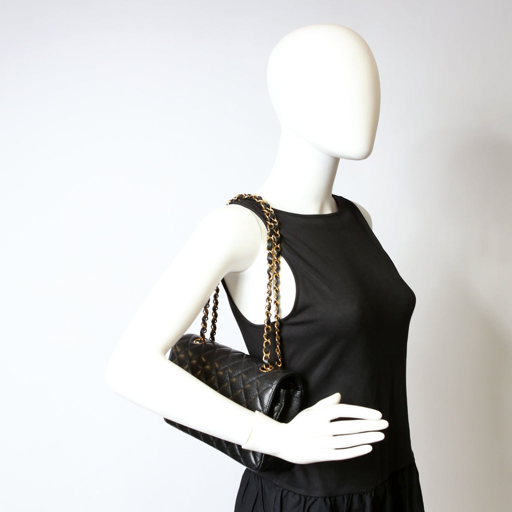 Classic Flap Small Caviar RFID Black/Gold