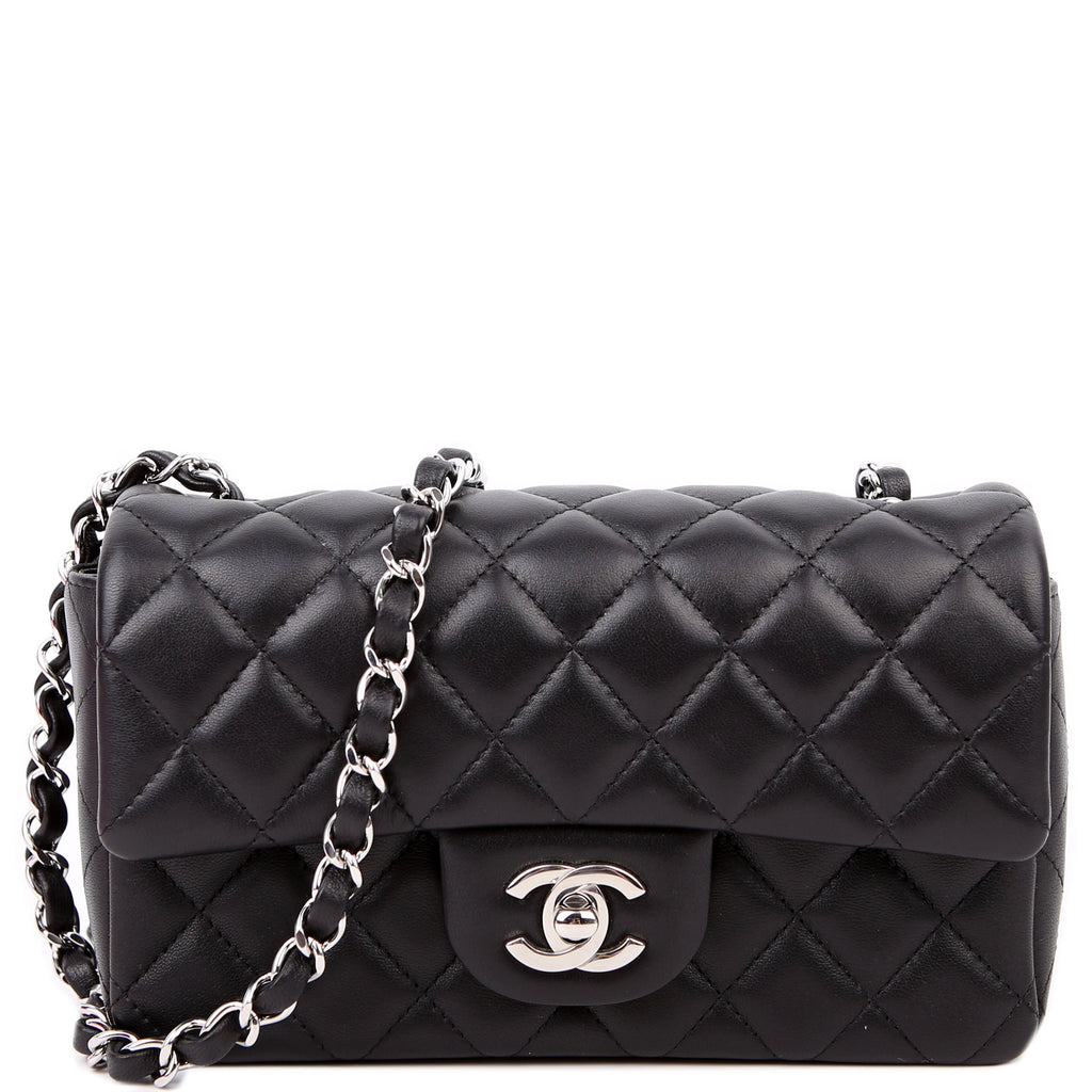 Classic Flap Mini Rectangle Lambskin RFID Black/Silver