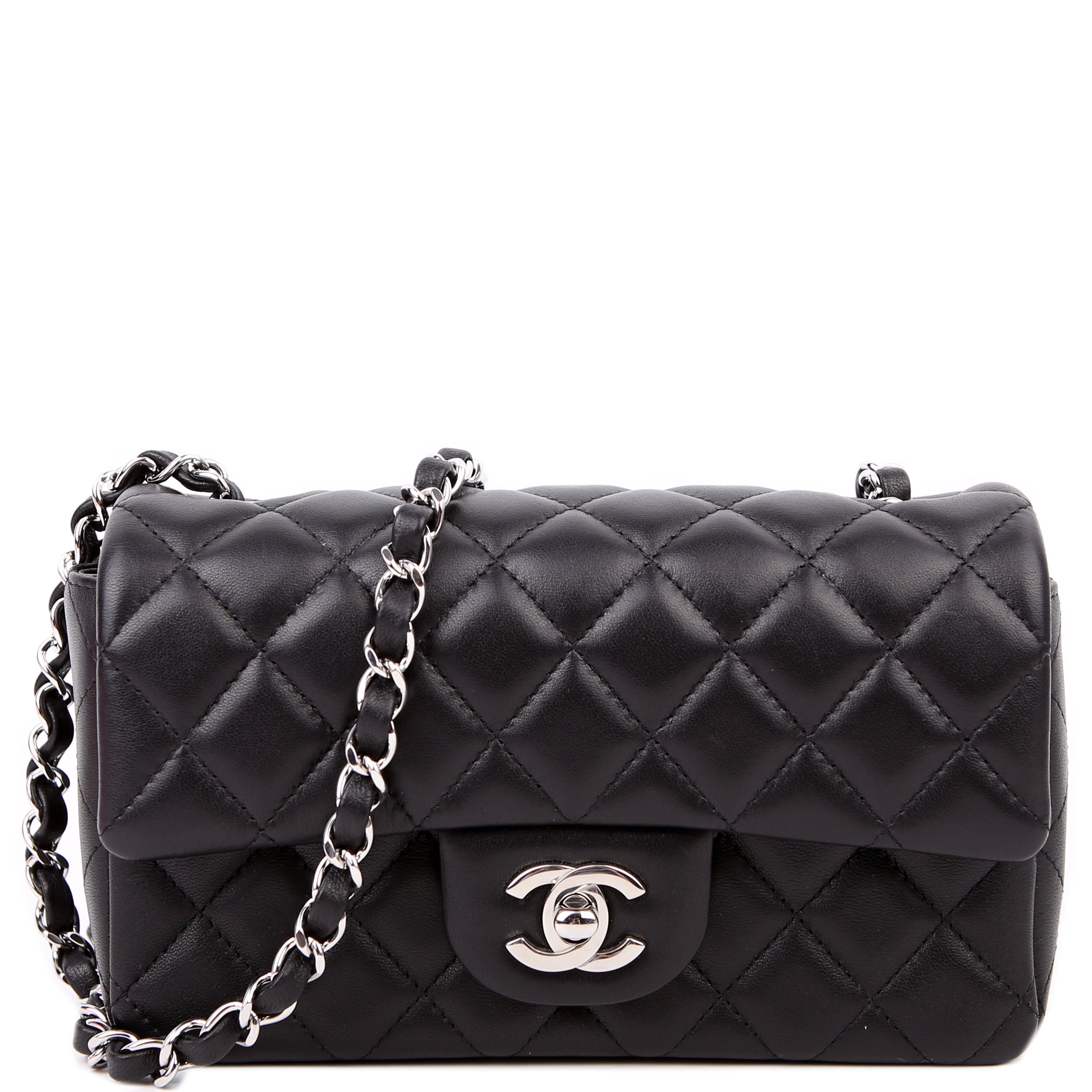 Classic Flap Mini Rectangle Lambskin RFID Black/Silver