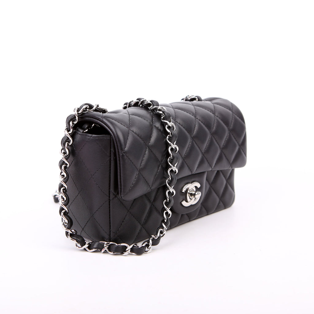 Classic Flap Mini Rectangle Lambskin RFID Black/Silver