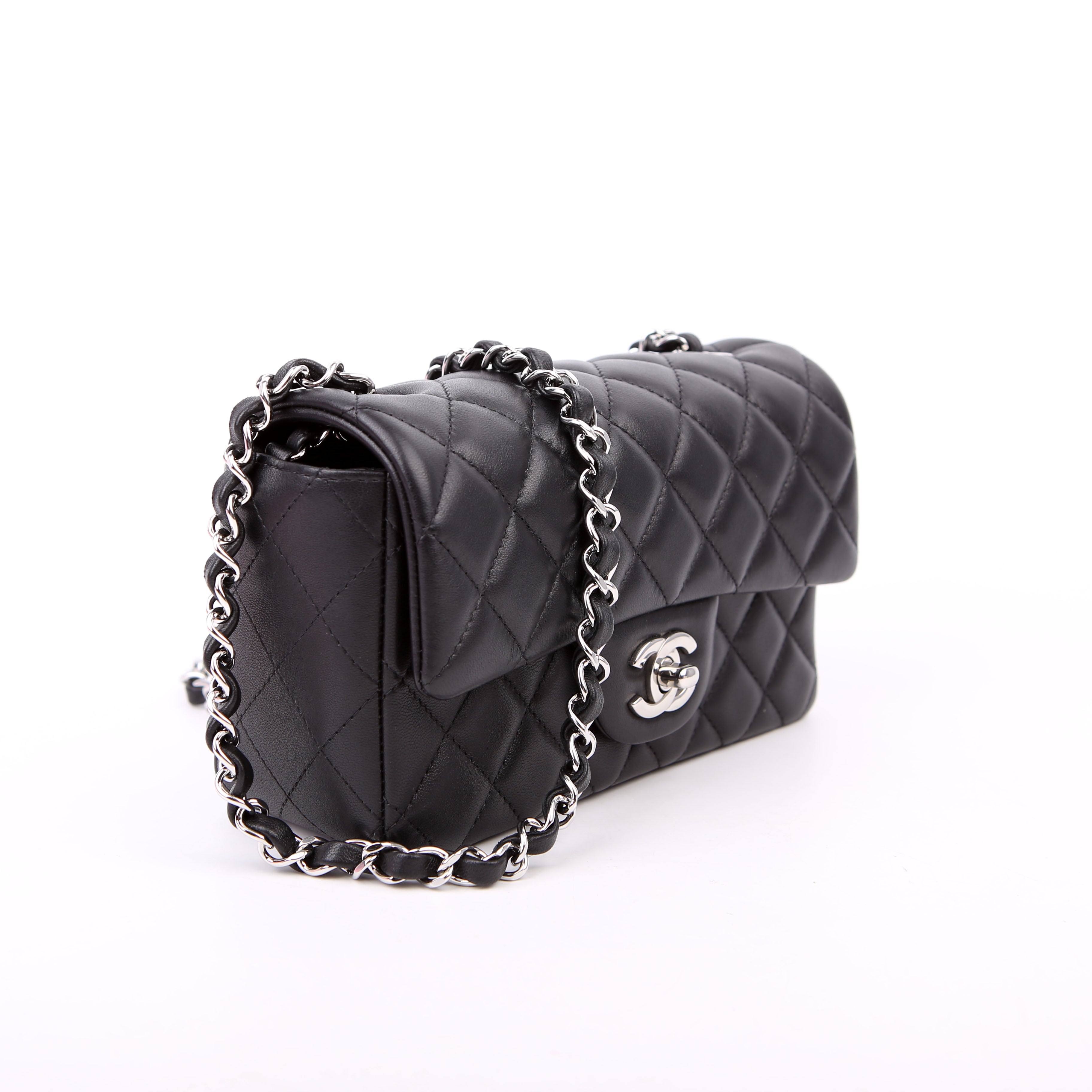 Classic Flap Mini Rectangle Lambskin RFID Black/Silver