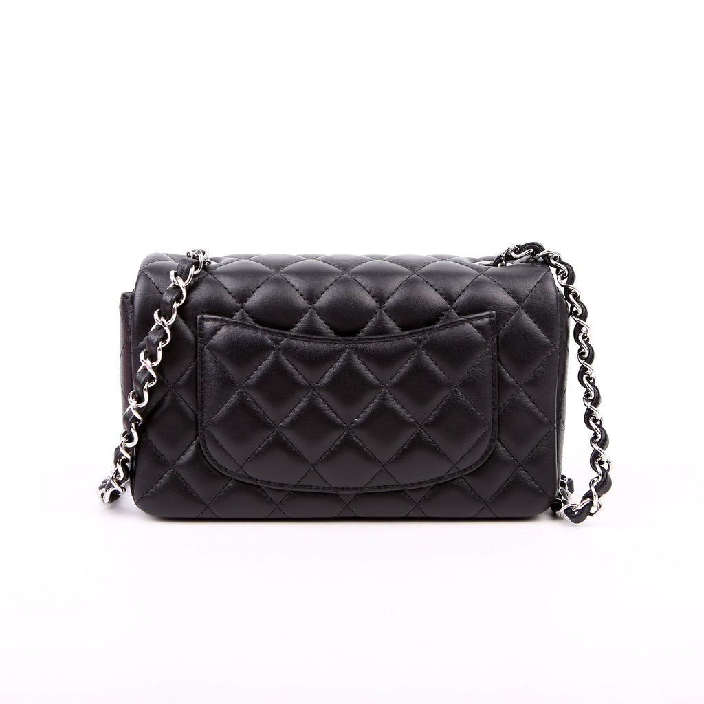 Classic Flap Mini Rectangle Lambskin RFID Black/Silver