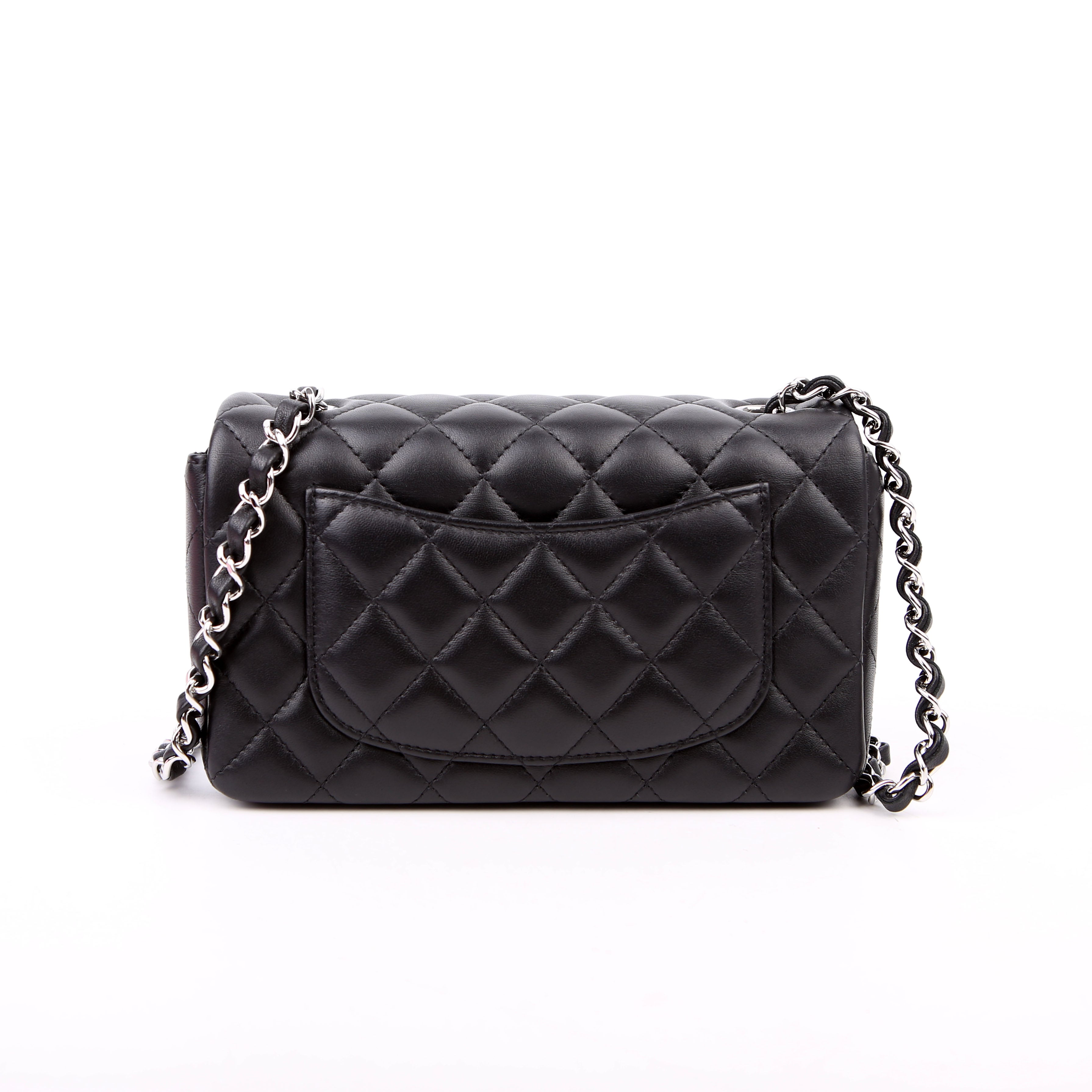 Classic Flap Mini Rectangle Lambskin RFID Black/Silver