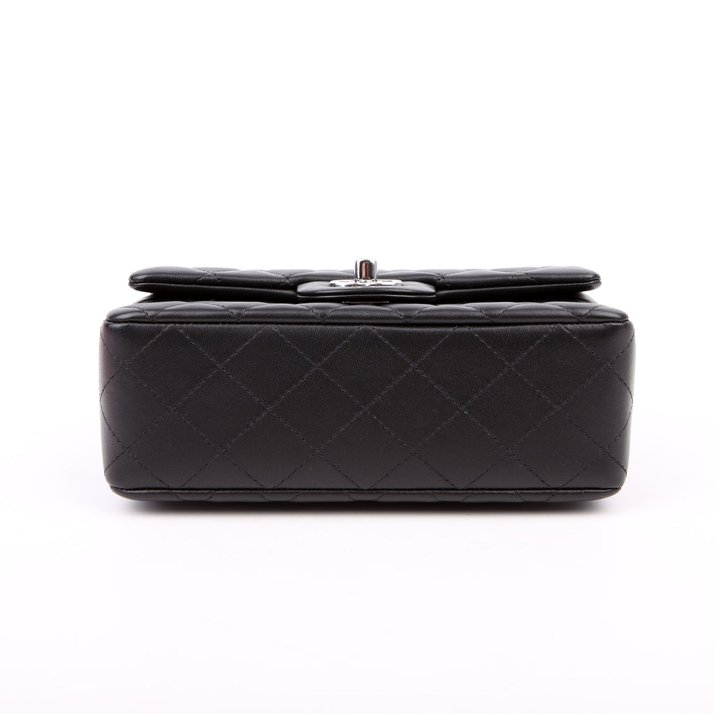 Classic Flap Mini Rectangle Lambskin RFID Black/Silver