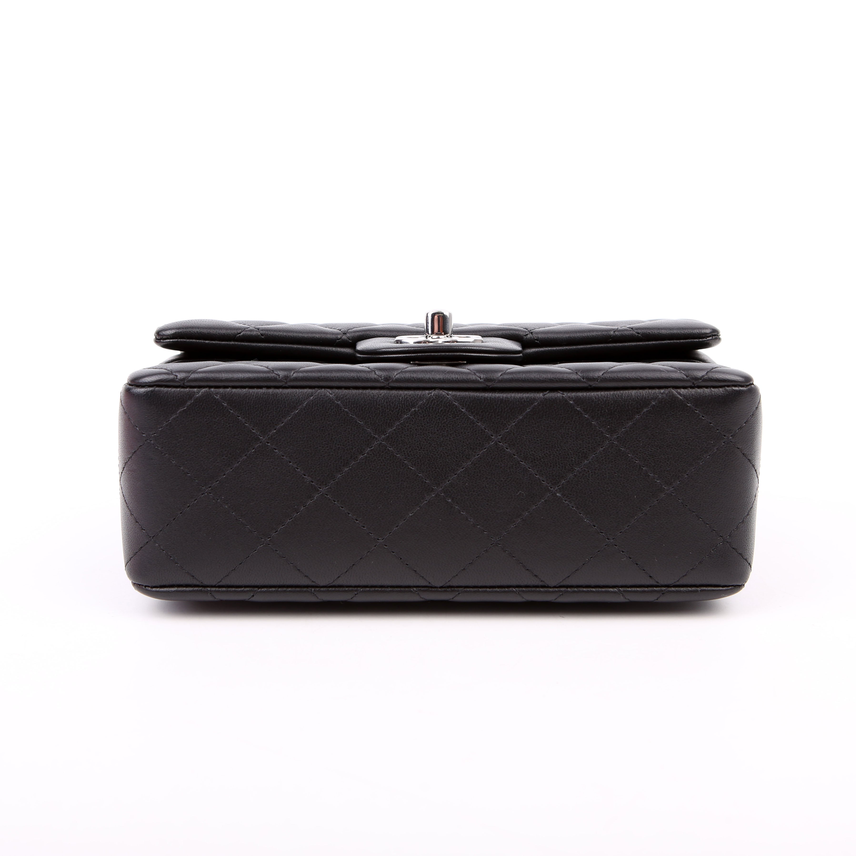 Classic Flap Mini Rectangle Lambskin RFID Black/Silver