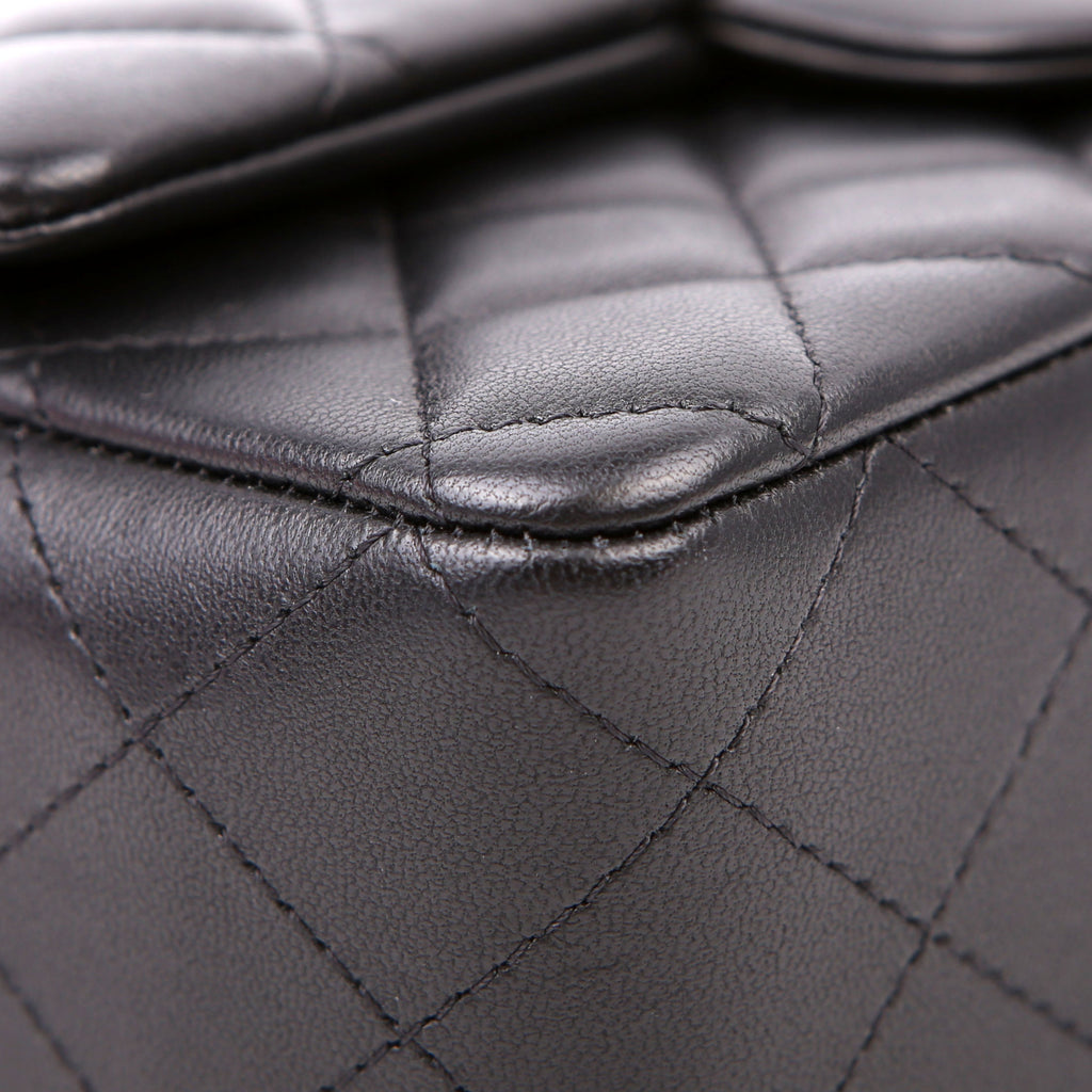 Classic Flap Mini Rectangle Lambskin RFID Black/Silver