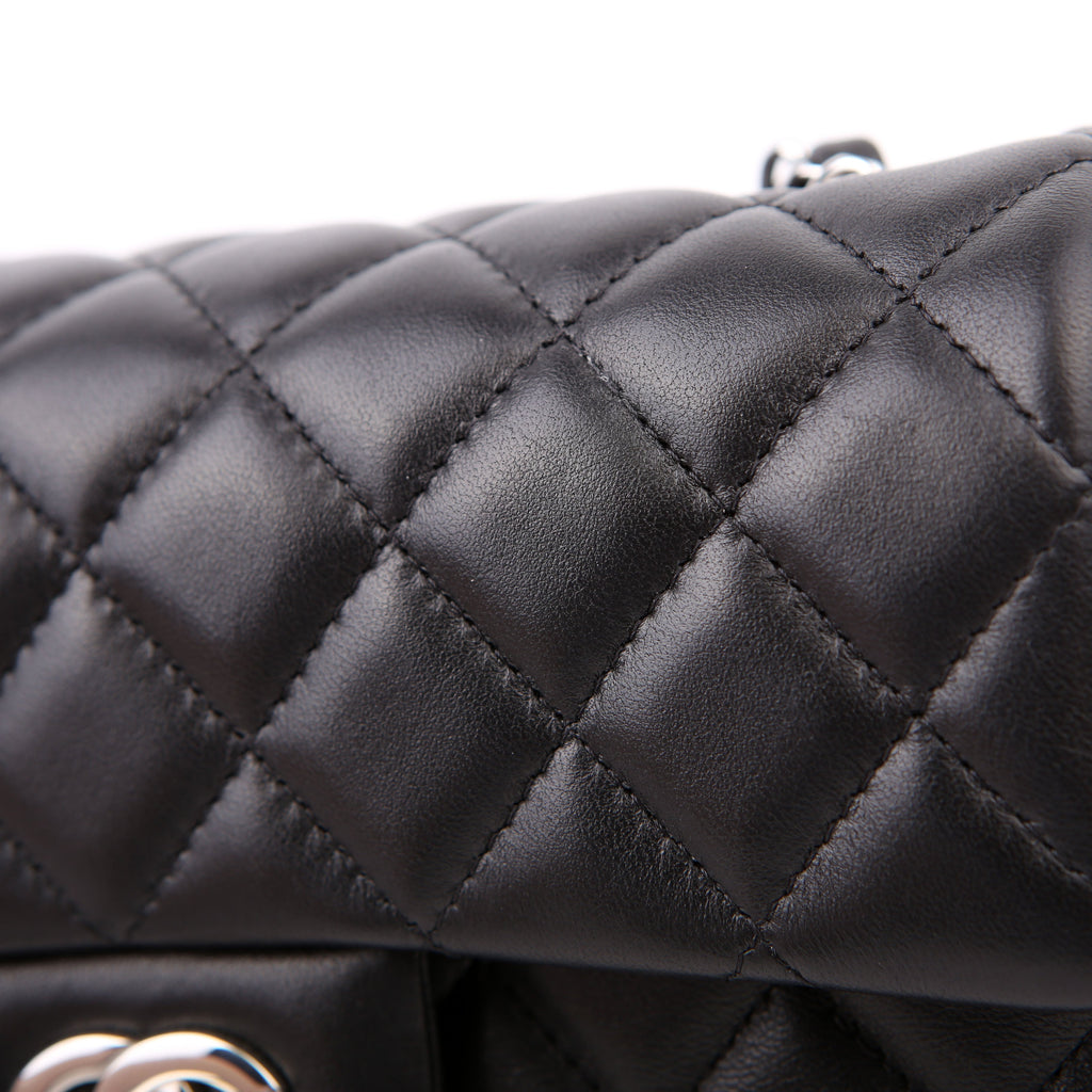 Classic Flap Mini Rectangle Lambskin RFID Black/Silver