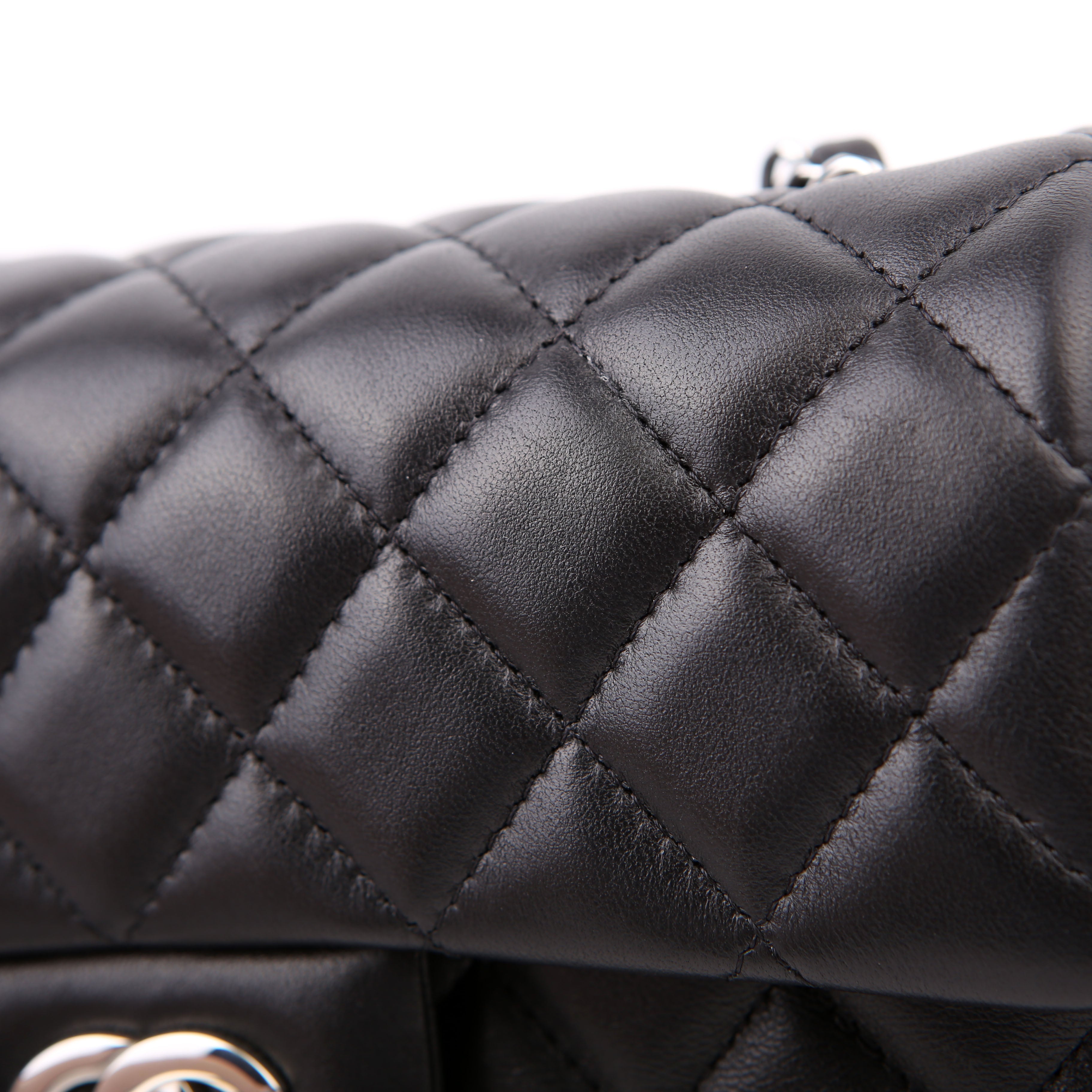 Classic Flap Mini Rectangle Lambskin RFID Black/Silver