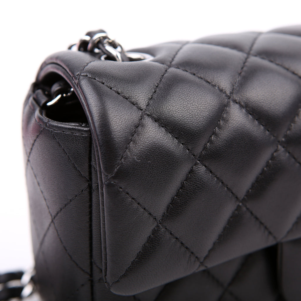 Classic Flap Mini Rectangle Lambskin RFID Black/Silver