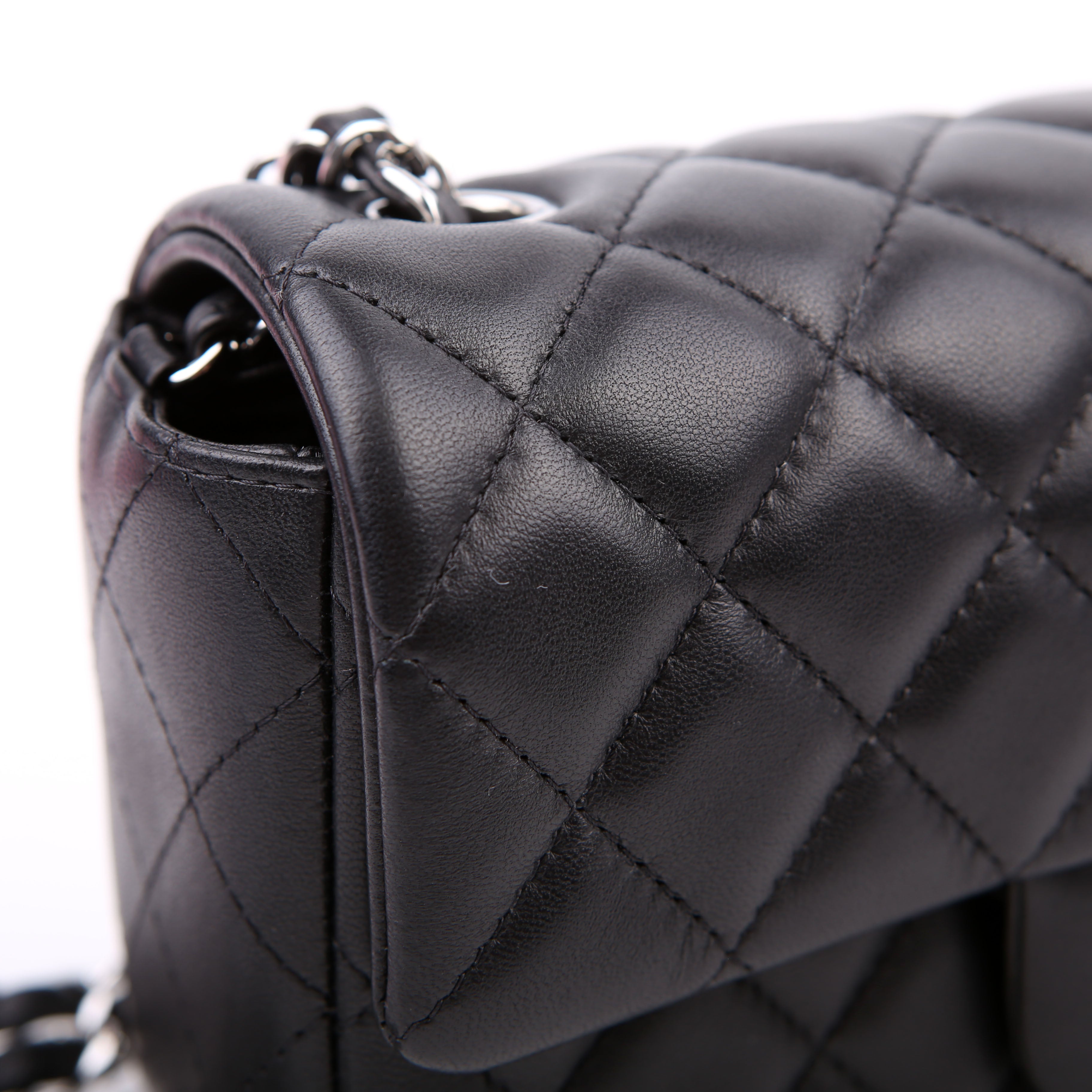 Classic Flap Mini Rectangle Lambskin RFID Black/Silver