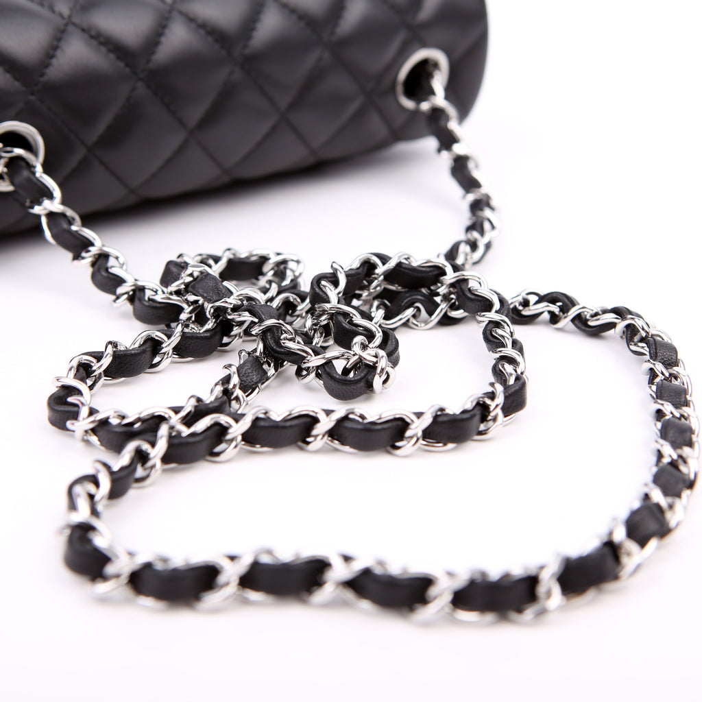 Classic Flap Mini Rectangle Lambskin RFID Black/Silver