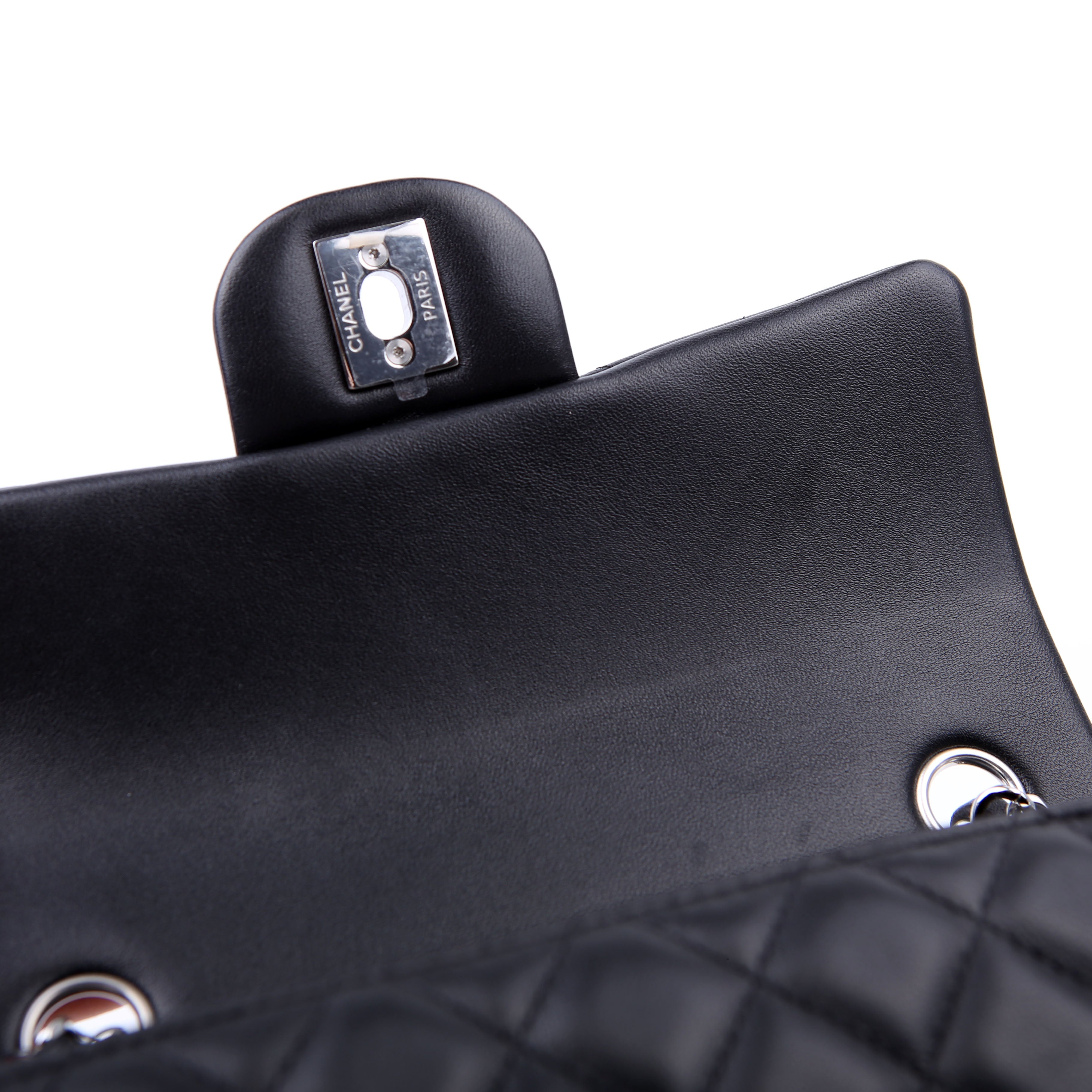 Classic Flap Mini Rectangle Lambskin RFID Black/Silver