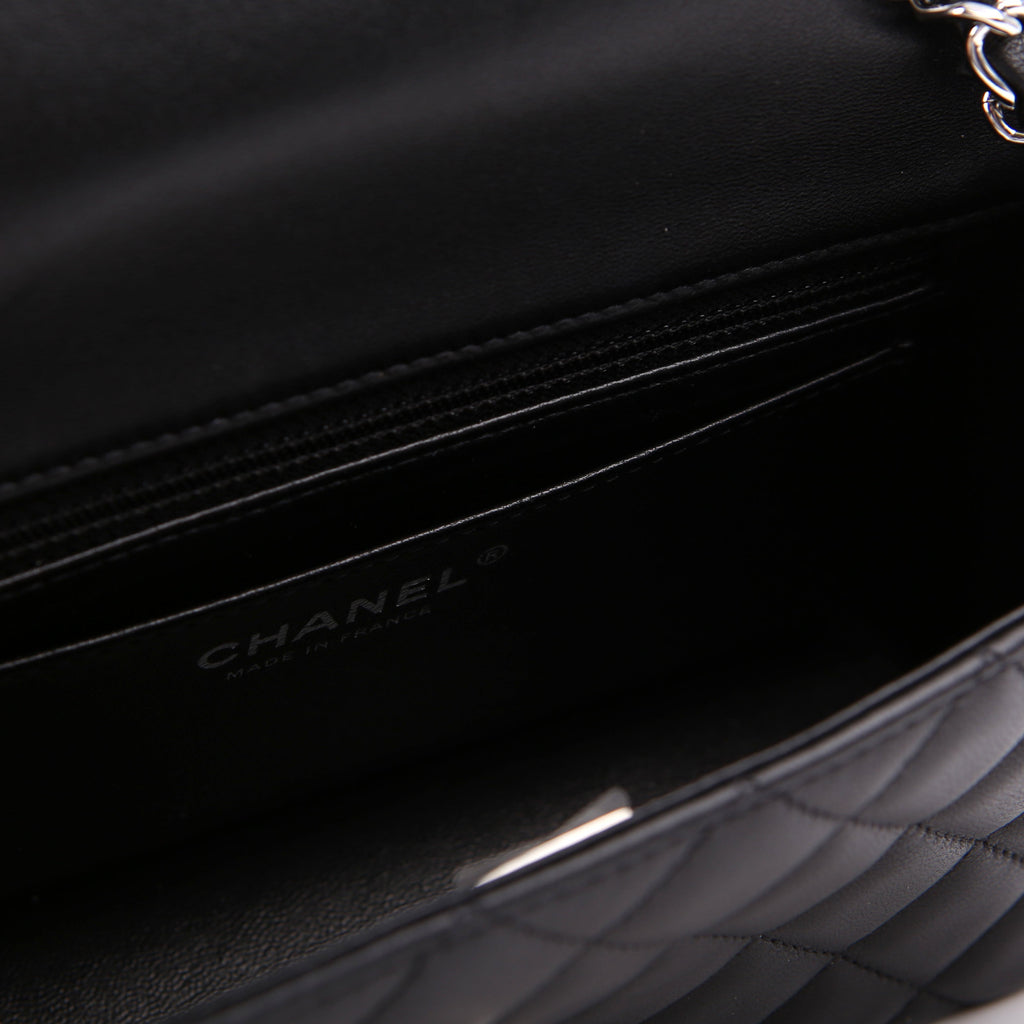 Classic Flap Mini Rectangle Lambskin RFID Black/Silver