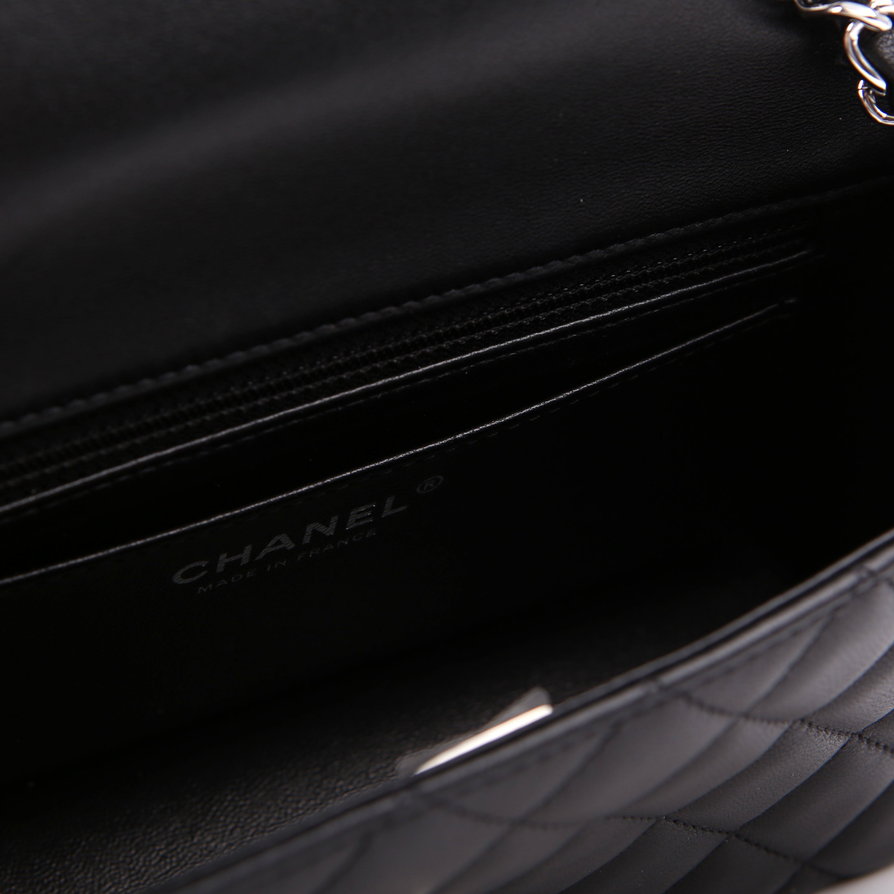 Classic Flap Mini Rectangle Lambskin RFID Black/Silver
