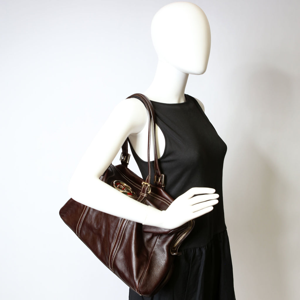 Gucci 175401 Dialux Britt Boston Bag Brown