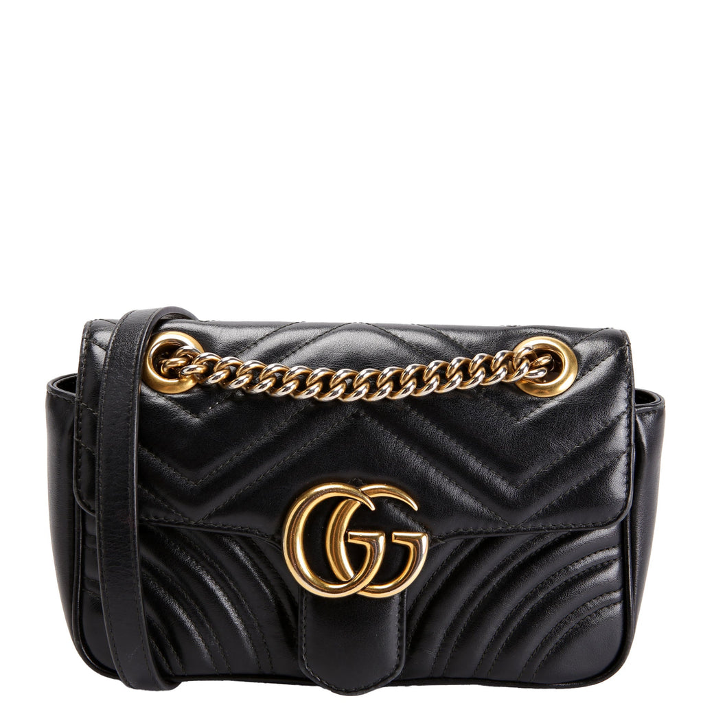 Gucci 446744 Marmont Leather Shoulder Mini Flap Black/Gold