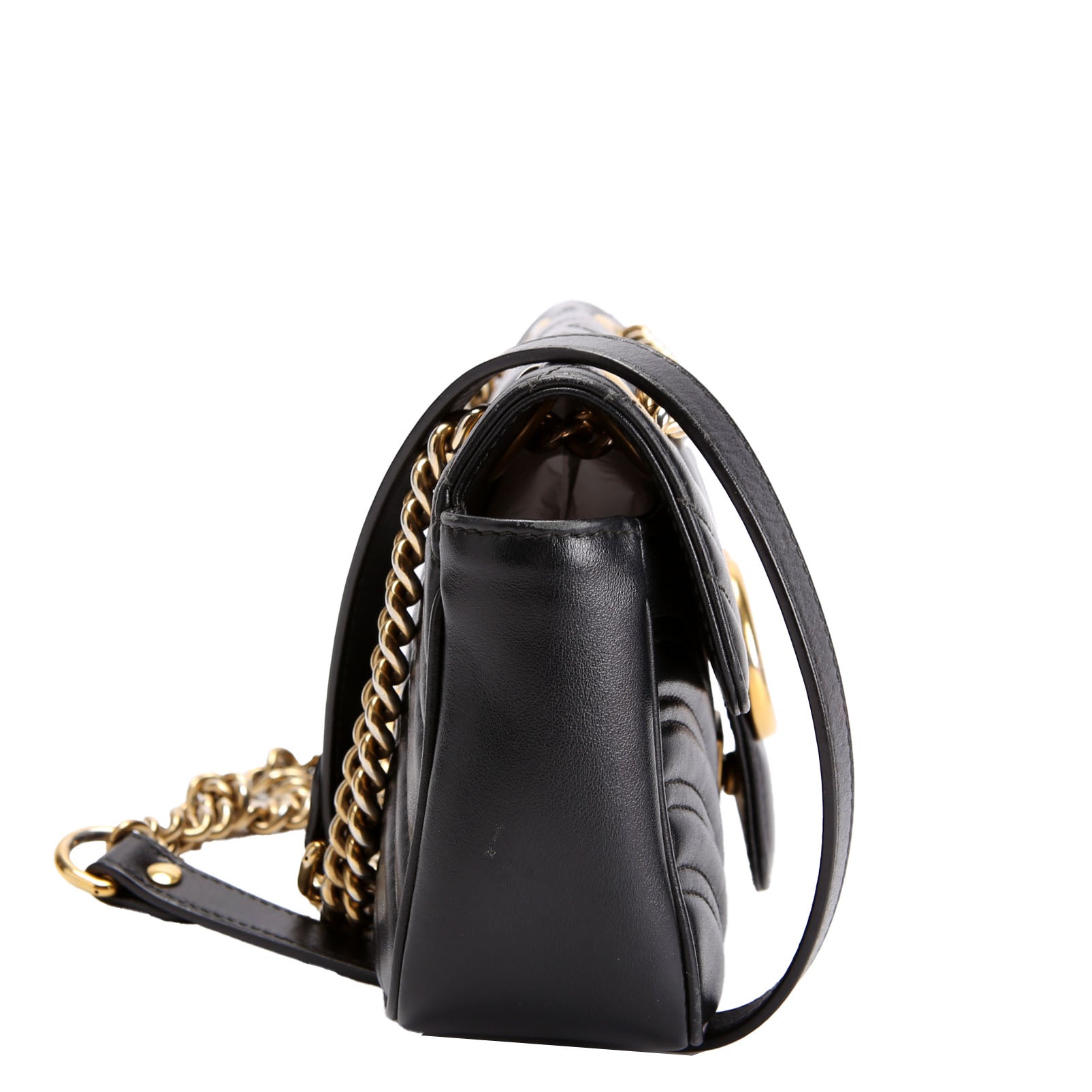 Gucci 446744 Marmont Leather Shoulder Mini Flap Black/Gold