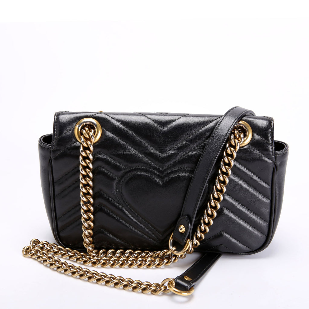 Gucci 446744 Marmont Leather Shoulder Mini Flap Black/Gold