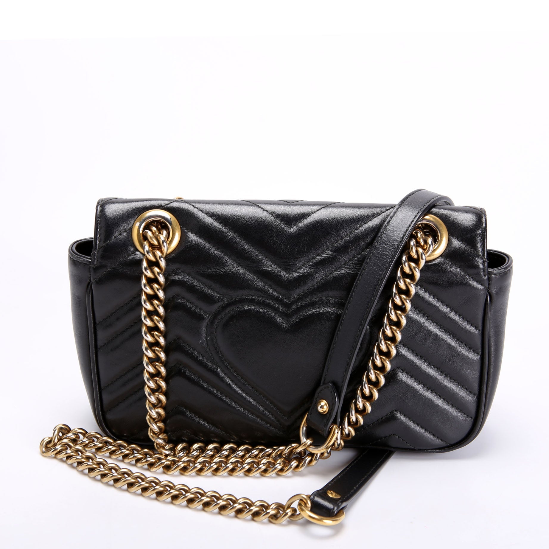 Gucci 446744 Marmont Leather Shoulder Mini Flap Black/Gold